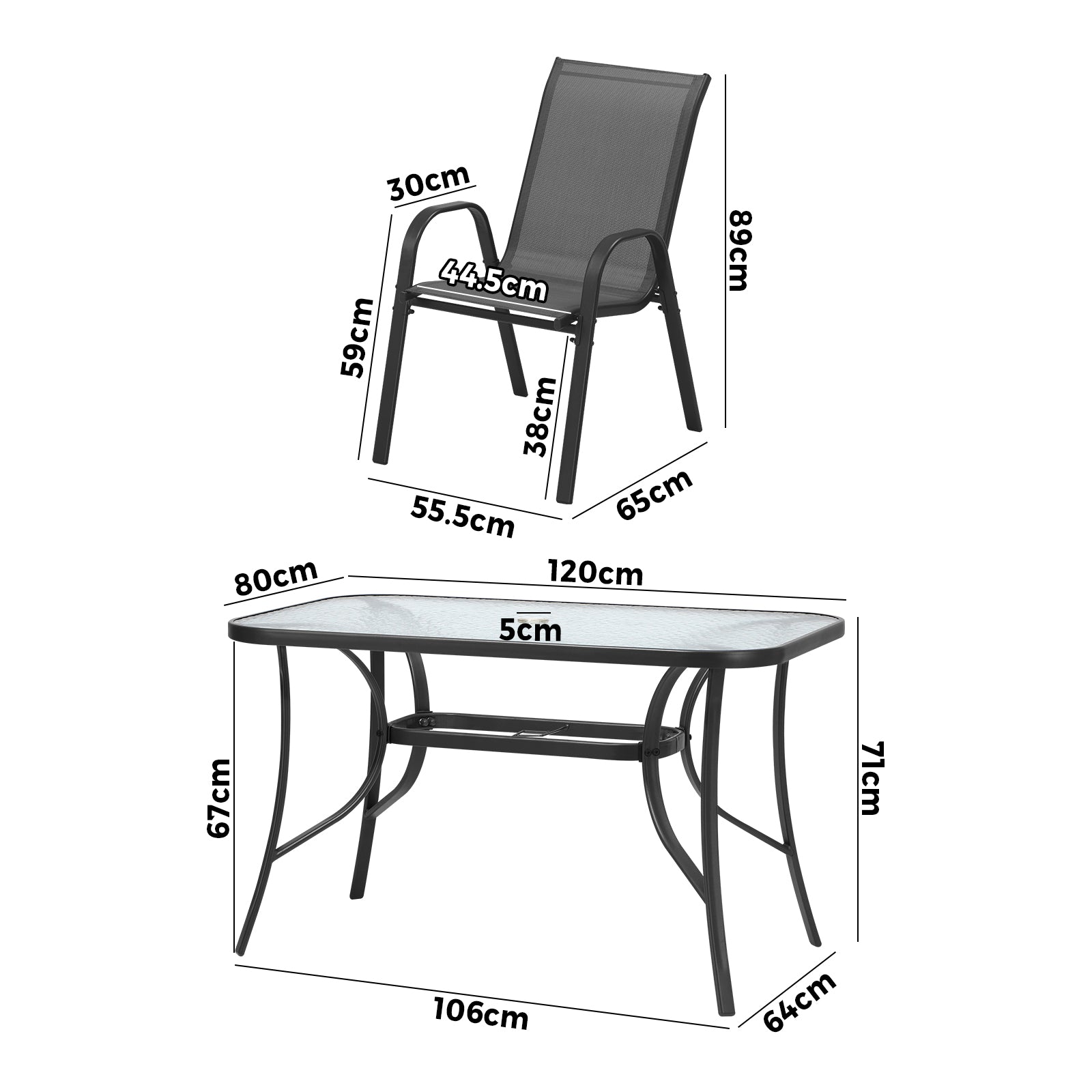 Livsip 5PCS Outdoor Dining Setting 120cm Table Patio Furniture Bistro Set Grey - Sunyee