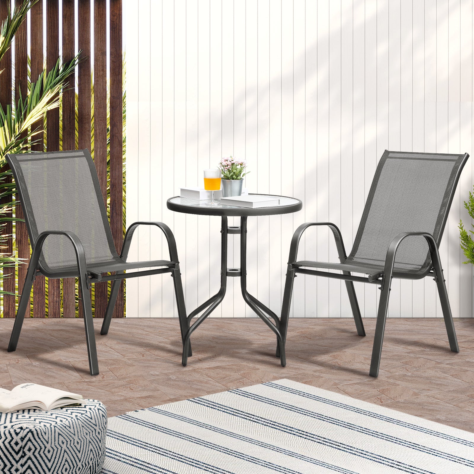Livsip Outdoor Bistro Set Dining Chairs Table Patio Furniture 3 Piece - Sunyee