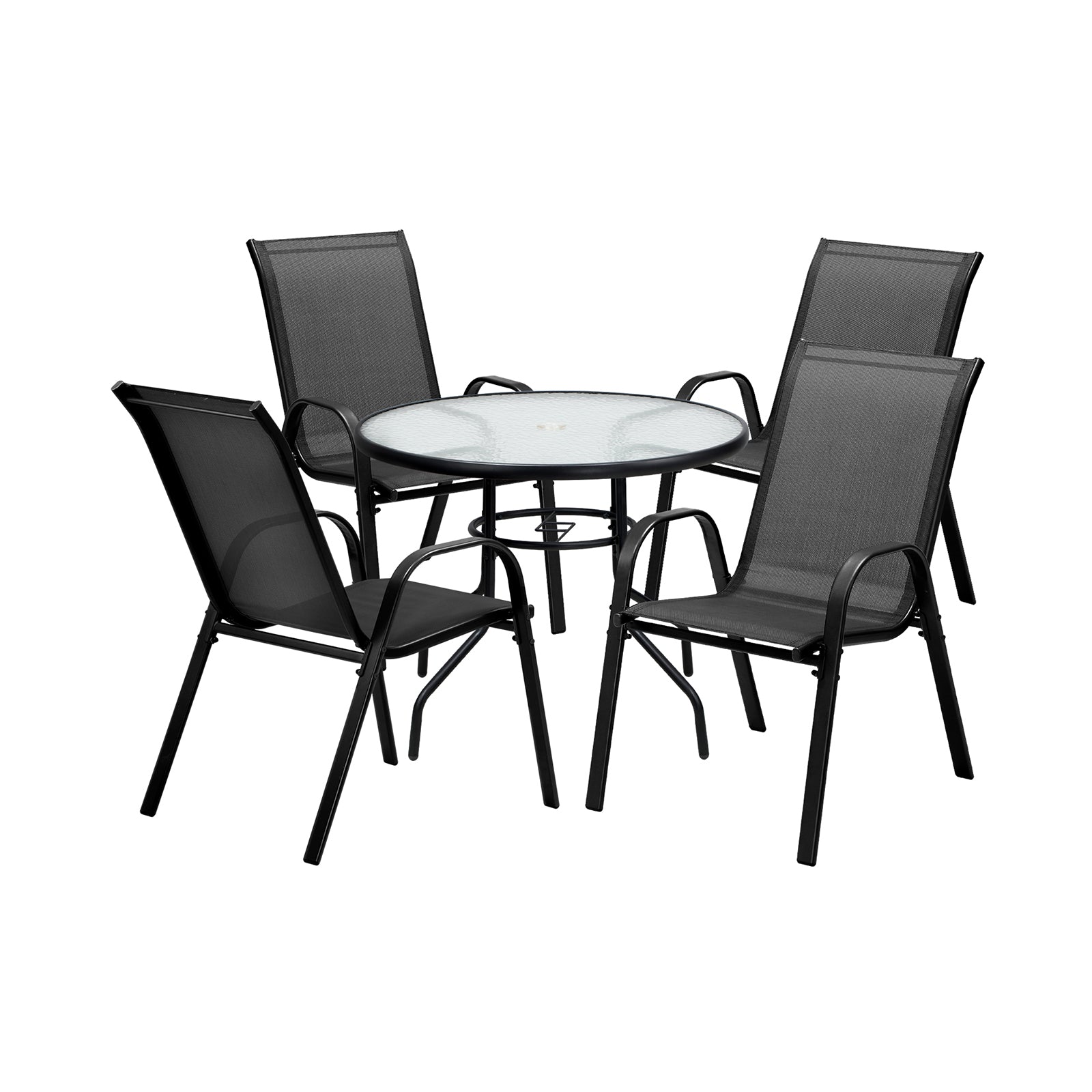 Livsip 5PCS Outdoor Dining Setting 90cm Table Patio Furniture Bistro Set Black - Sunyee