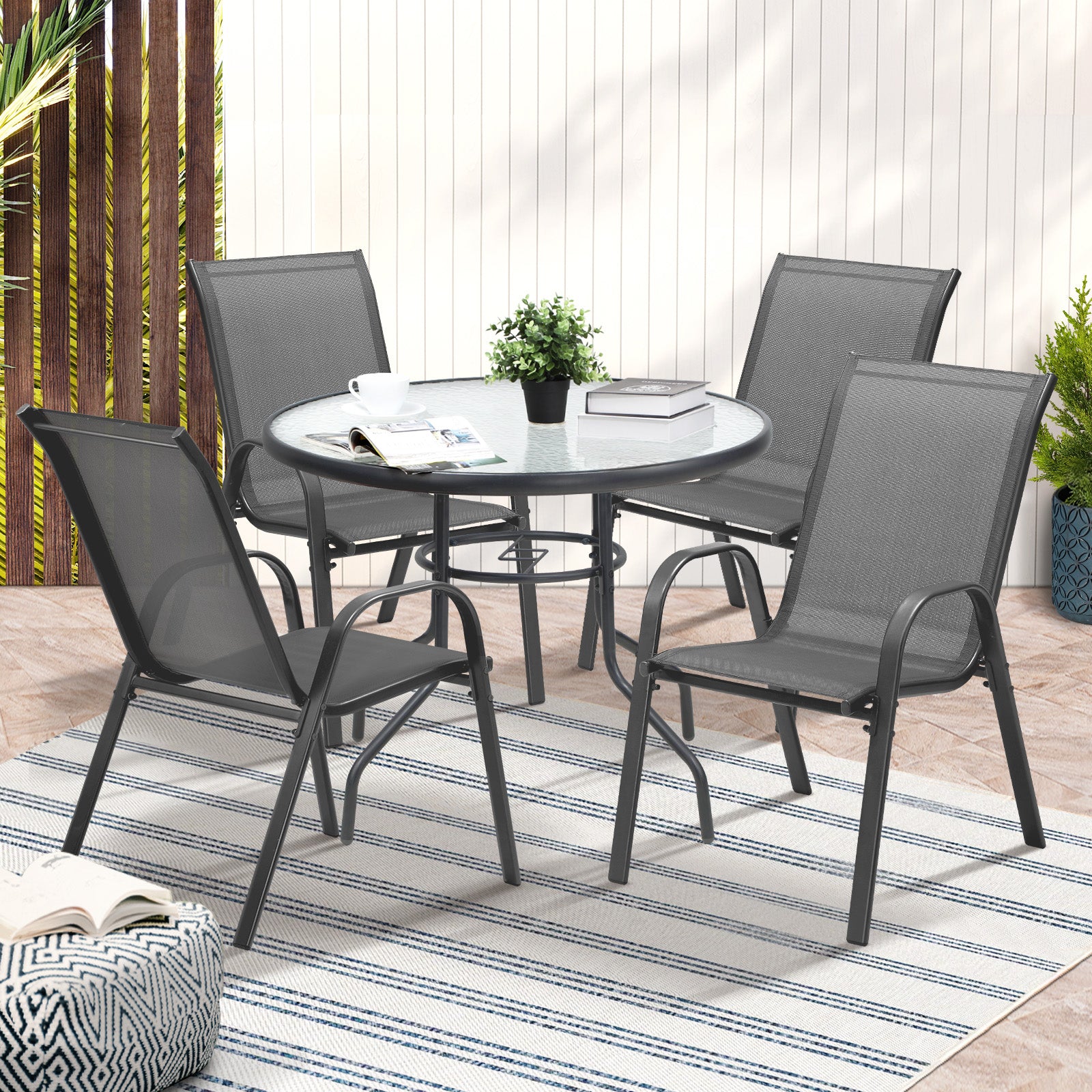 Livsip 5PCS Outdoor Dining Setting 90cm Table Patio Furniture Bistro Set Grey - Sunyee