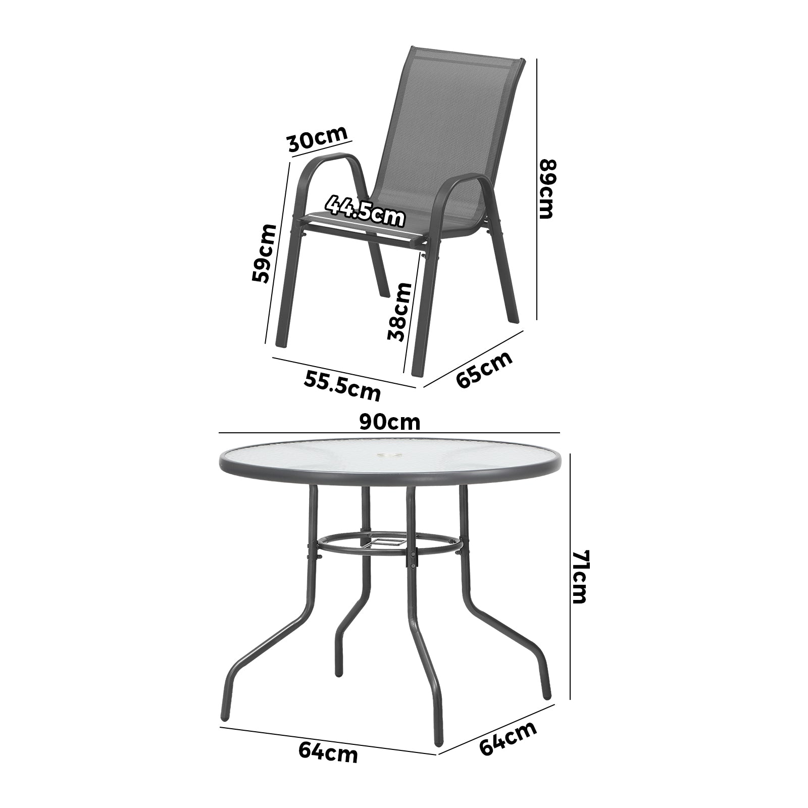 Livsip 5PCS Outdoor Dining Setting 90cm Table Patio Furniture Bistro Set Grey - Sunyee