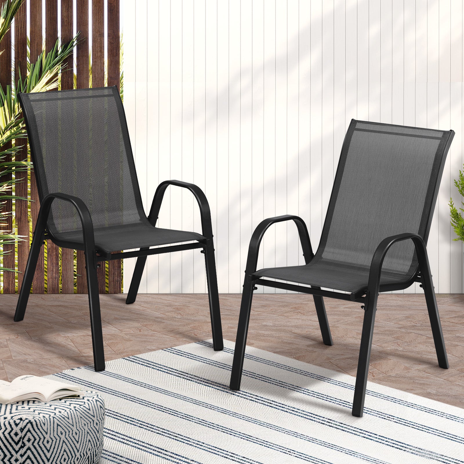 Livsip Set of 2 Outdoor Stackable Chairs Patio Furniture Lounge Chair Bistro Set - Sunyee