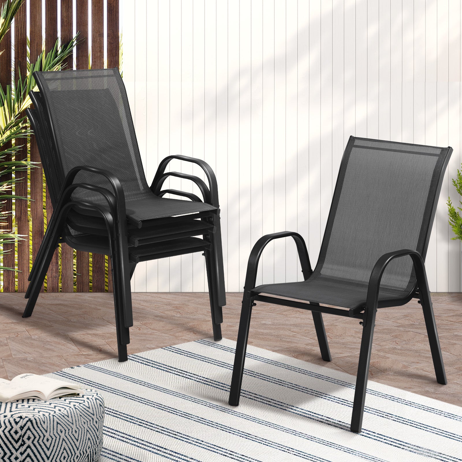 Livsip Outdoor Stackable Chairs Patio Furniture Lounge Chair Bistro Set 4 Piece - Sunyee
