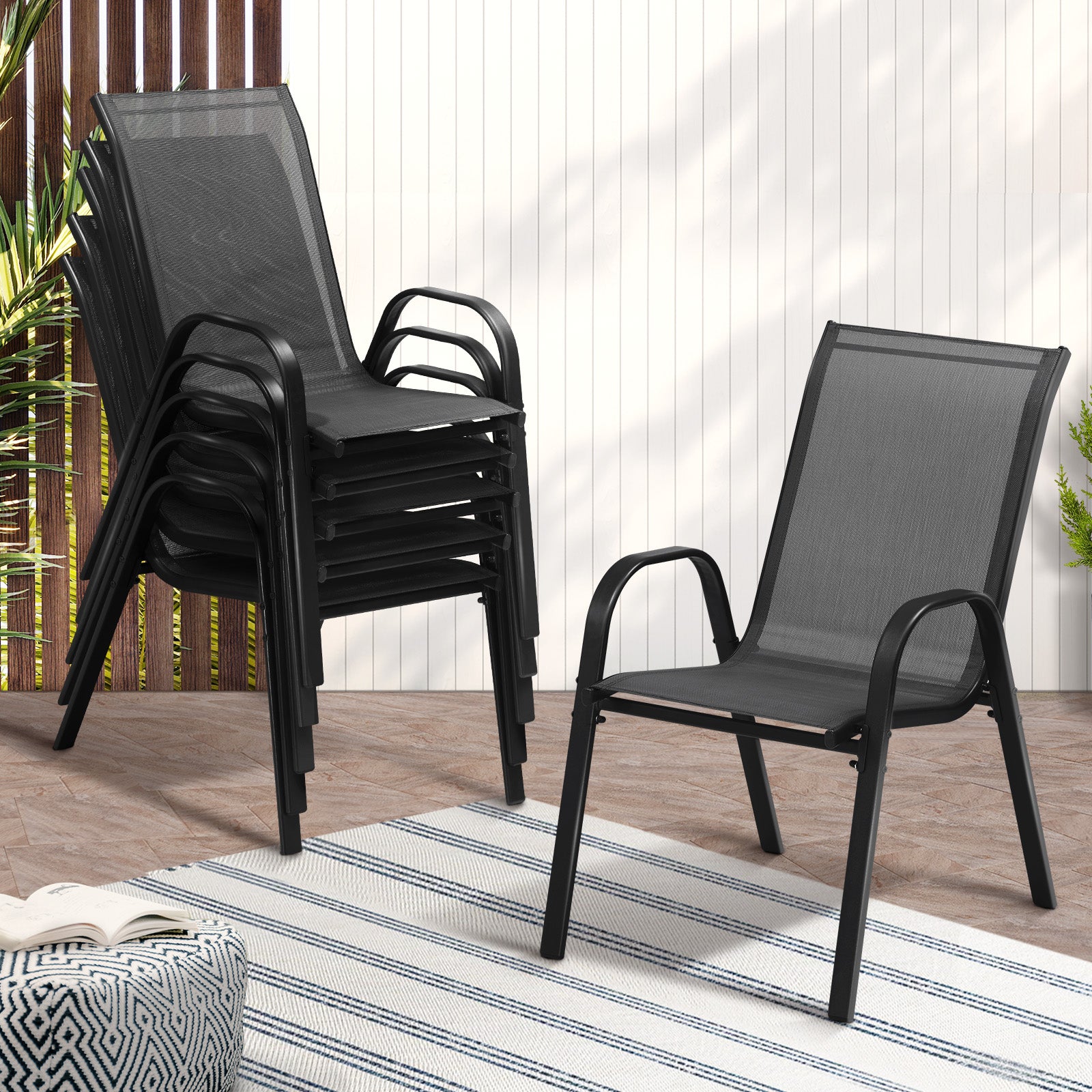 Livsip 6-Piece Outdoor Stackable Chairs Patio Furniture Lounge Chair Bistro Set - Sunyee