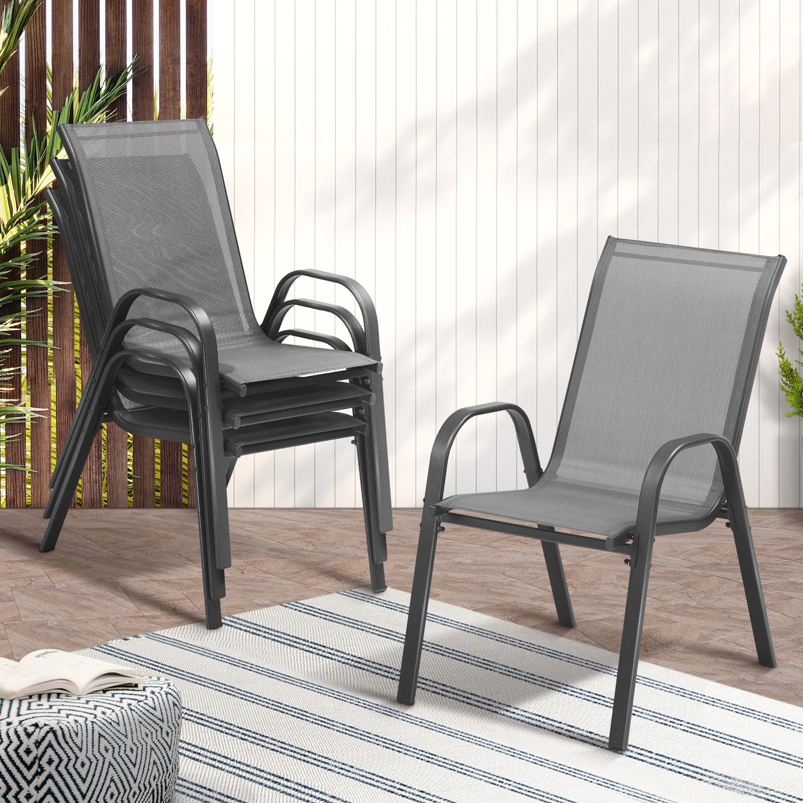 Livsip Outdoor Stackable Chairs Patio Furniture Lounge Chair Bistro Set 4x Grey - Sunyee