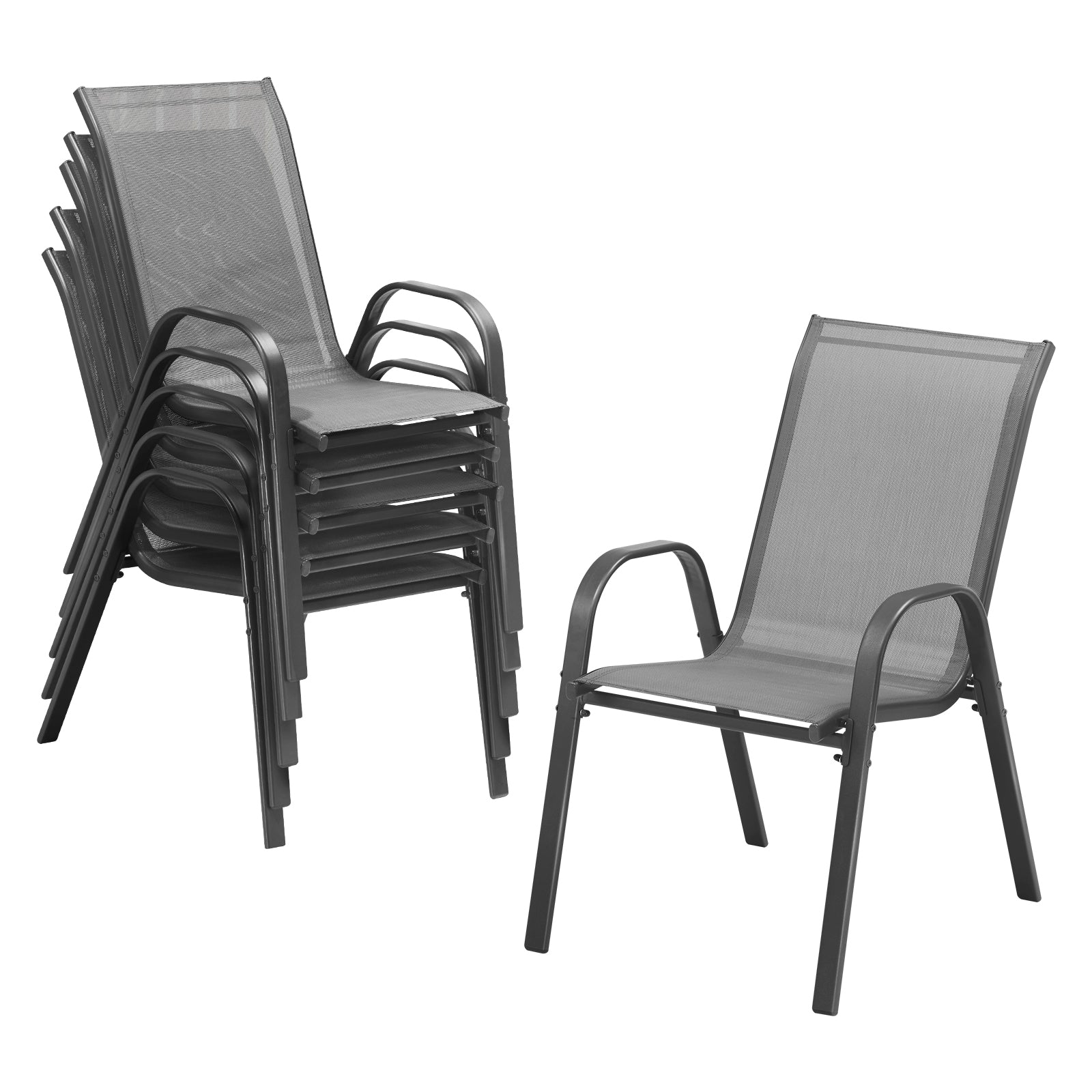 Livsip 6x Outdoor Stackable Chairs Patio Furniture Lounge Chair Bistro Set Grey - Sunyee