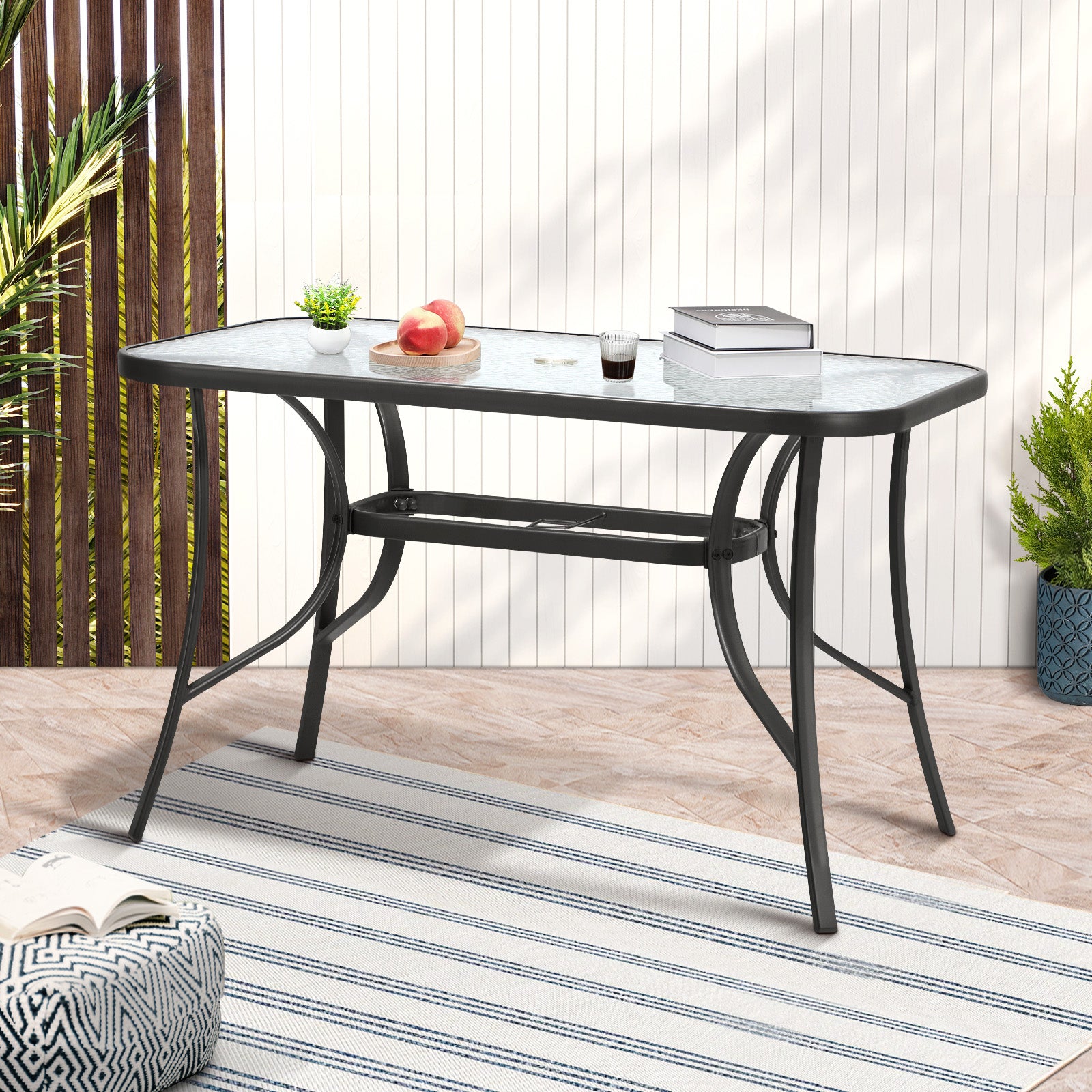 Livsip 120cm Outdoor Dining Glass Table Rectangle Patio Furniture Bistro Grey - Sunyee