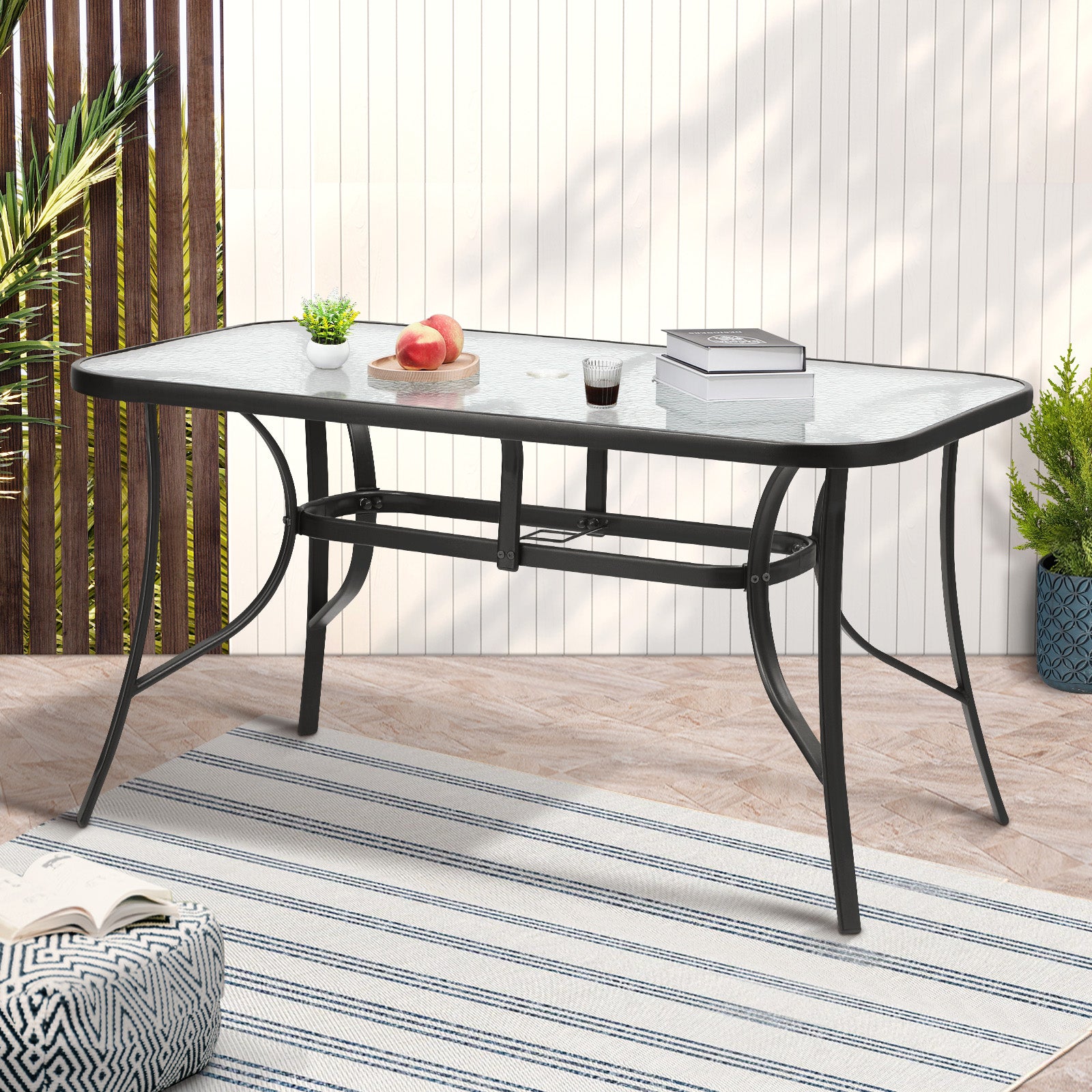Livsip 140cm Outdoor Dining Glass Table Rectangle Patio Furniture Bistro Grey - Sunyee