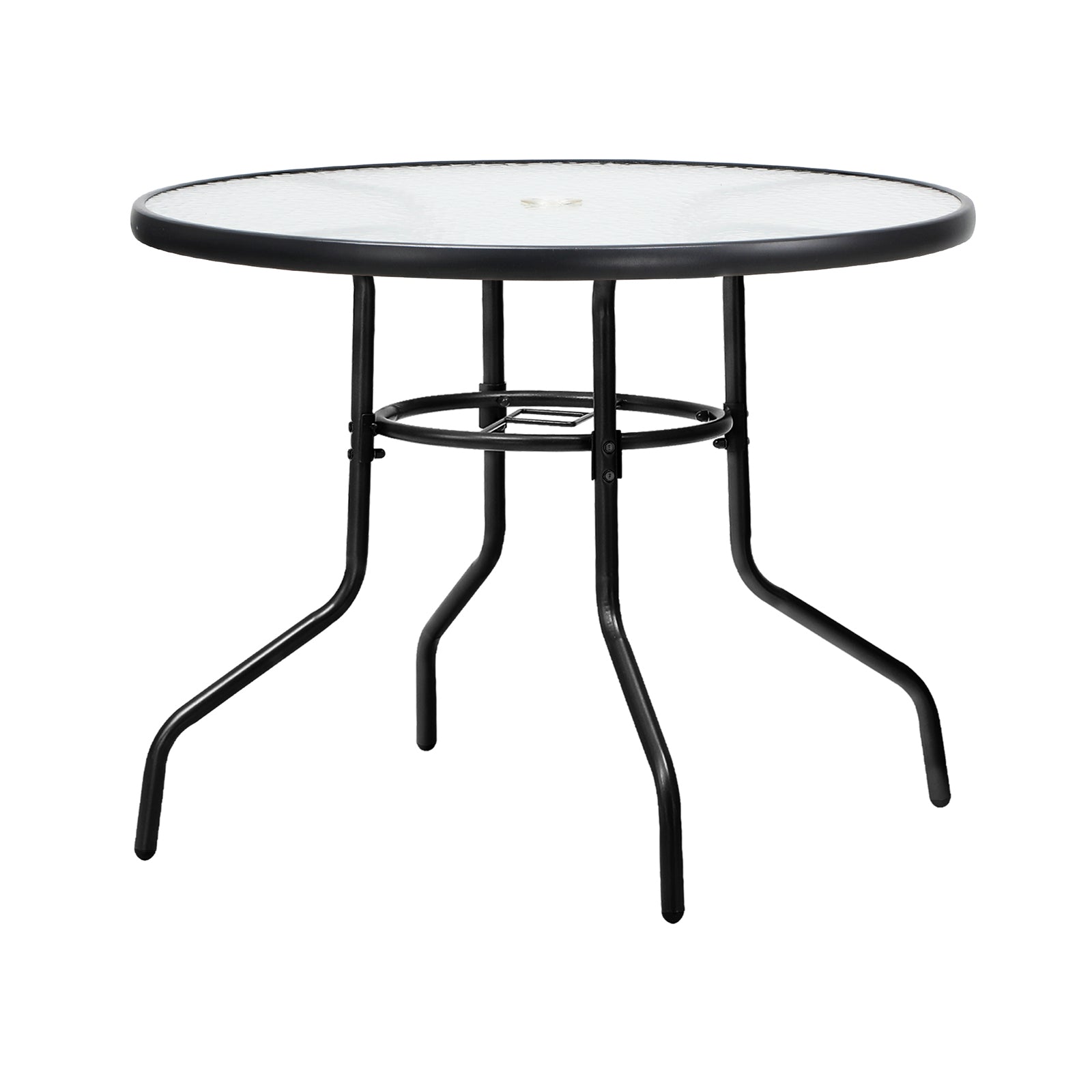 Livsip 90cm Outdoor Dining Glass Table Round Patio Furniture Bistro Set Black - Sunyee