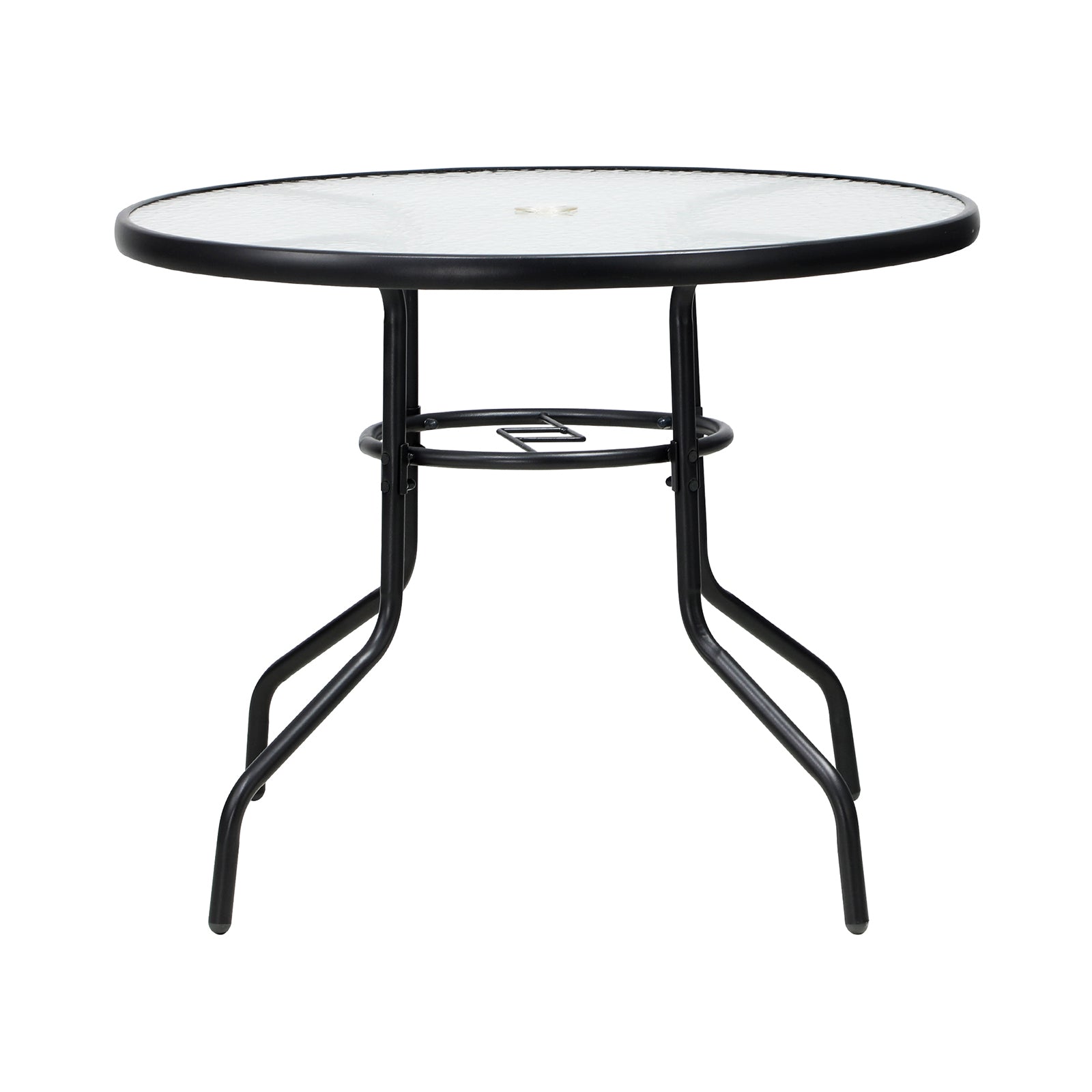 Livsip 90cm Outdoor Dining Glass Table Round Patio Furniture Bistro Set Black - Sunyee