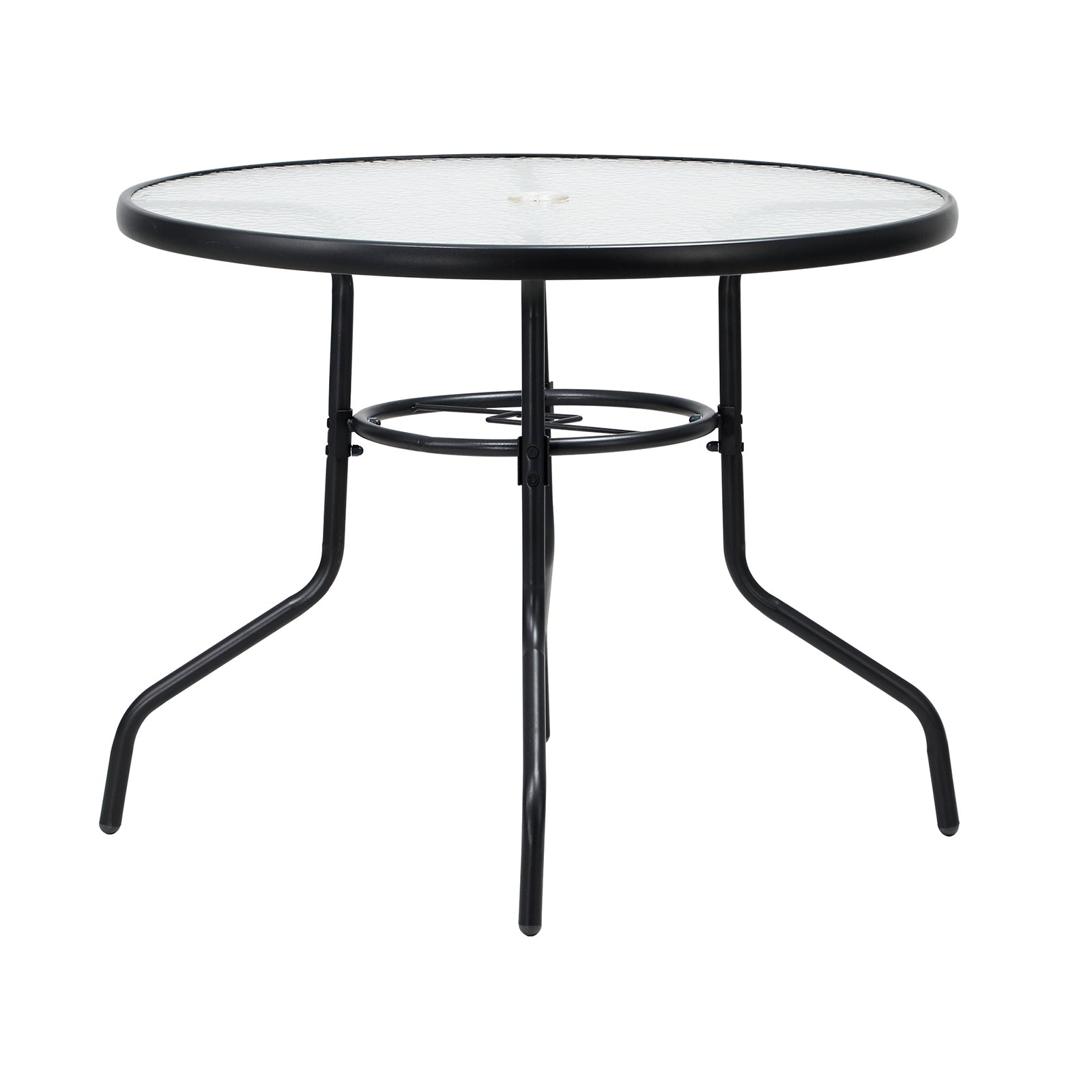 Livsip 90cm Outdoor Dining Glass Table Round Patio Furniture Bistro Set Black - Sunyee