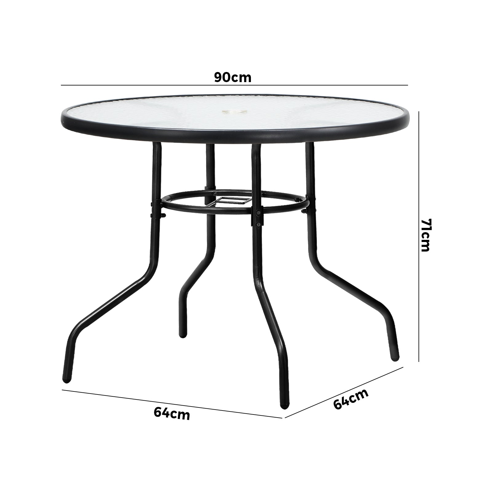 Livsip 90cm Outdoor Dining Glass Table Round Patio Furniture Bistro Set Black - Sunyee