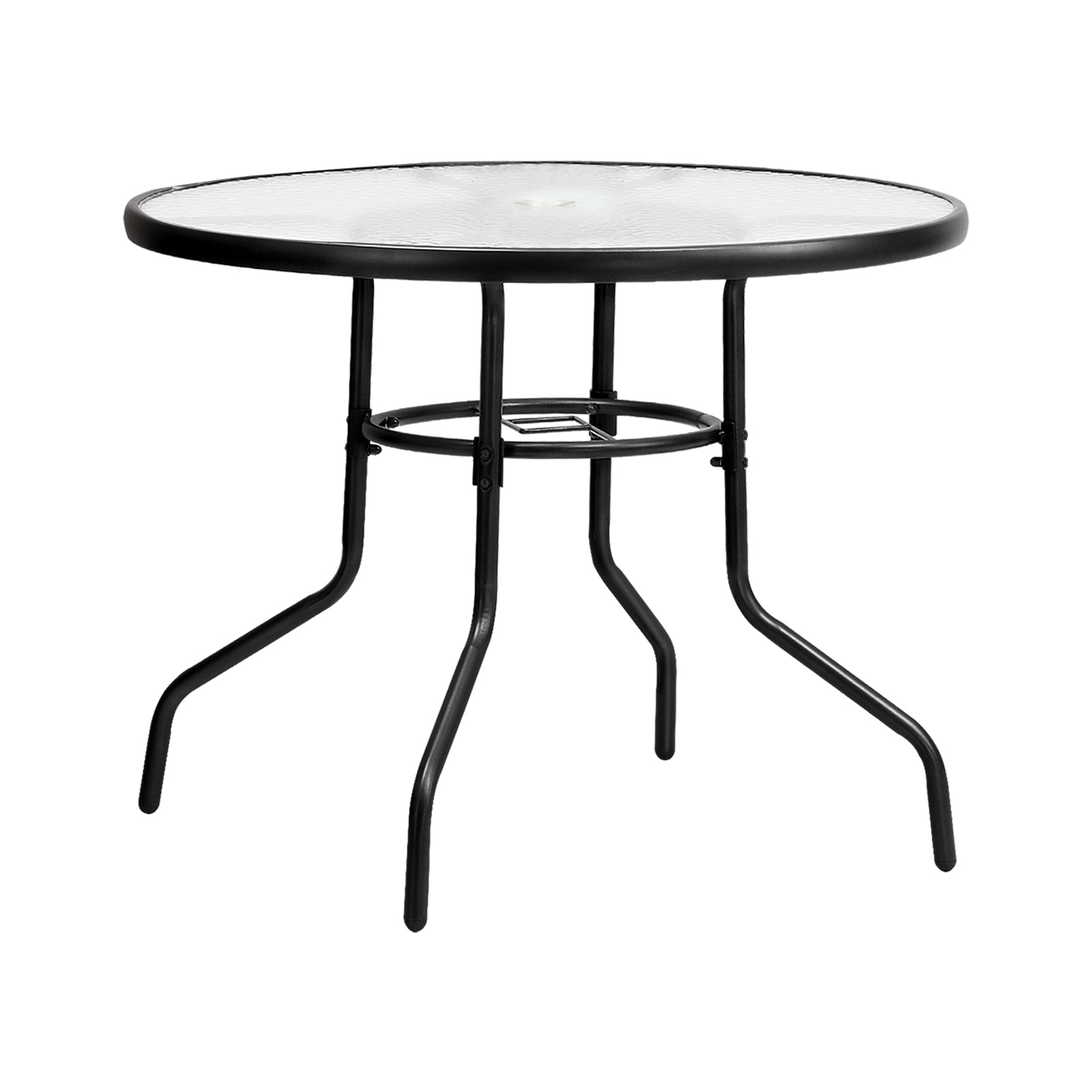 Livsip 90cm Outdoor Dining Glass Table Round Patio Furniture Bistro Set Black - Sunyee