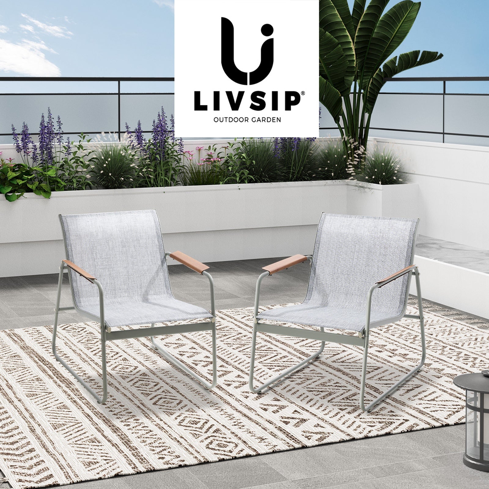 Livsip 2PCS Outdoor Armchair Patio Chairs Textilene Garden Furniture - Sunyee