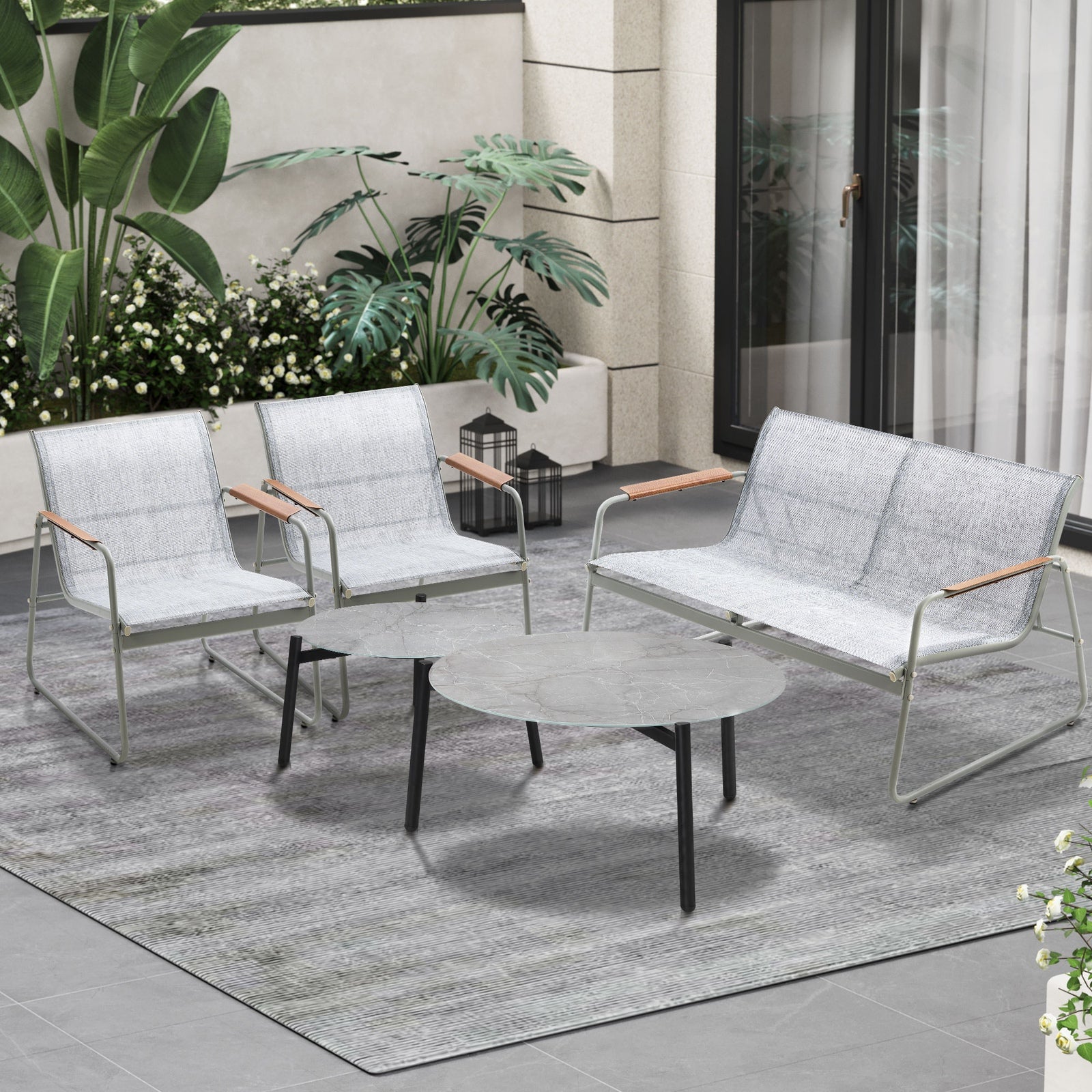 Livsip 4 Seater Outdoor Lounge Setting Furniture Patio Grey Table Set Chairs - Sunyee