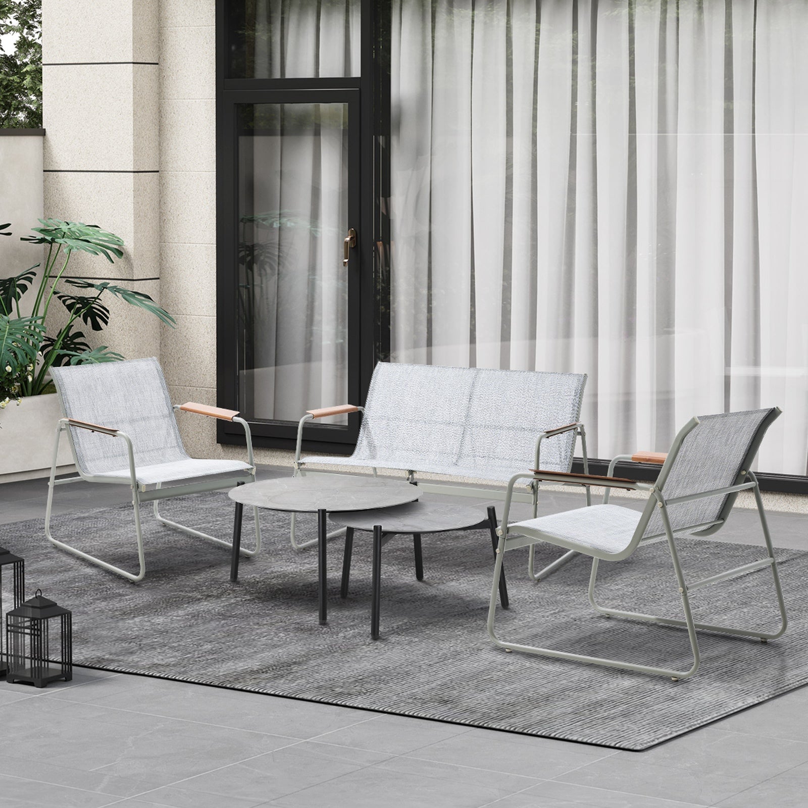 Livsip 4 Seater Outdoor Lounge Setting Furniture Patio Grey Table Set Chairs - Sunyee