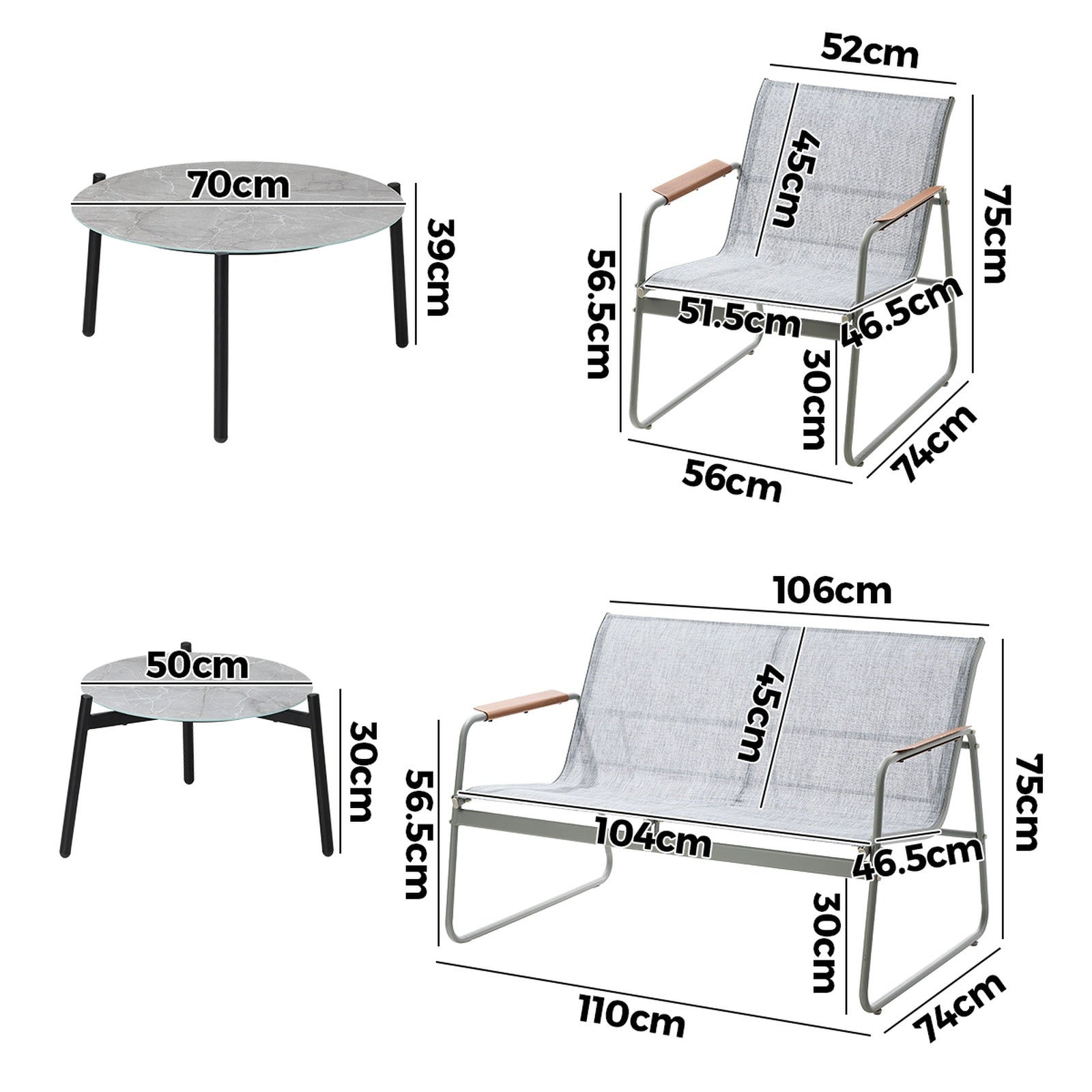 Livsip 4 Seater Outdoor Lounge Setting Furniture Patio Grey Table Set Chairs - Sunyee