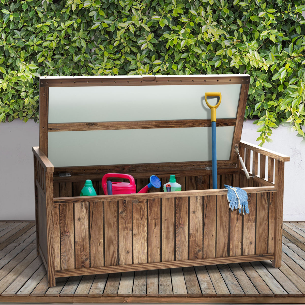 Livsip Outdoor Storage Box Garden Bench Wooden Chest Toy Tool Container Furniture