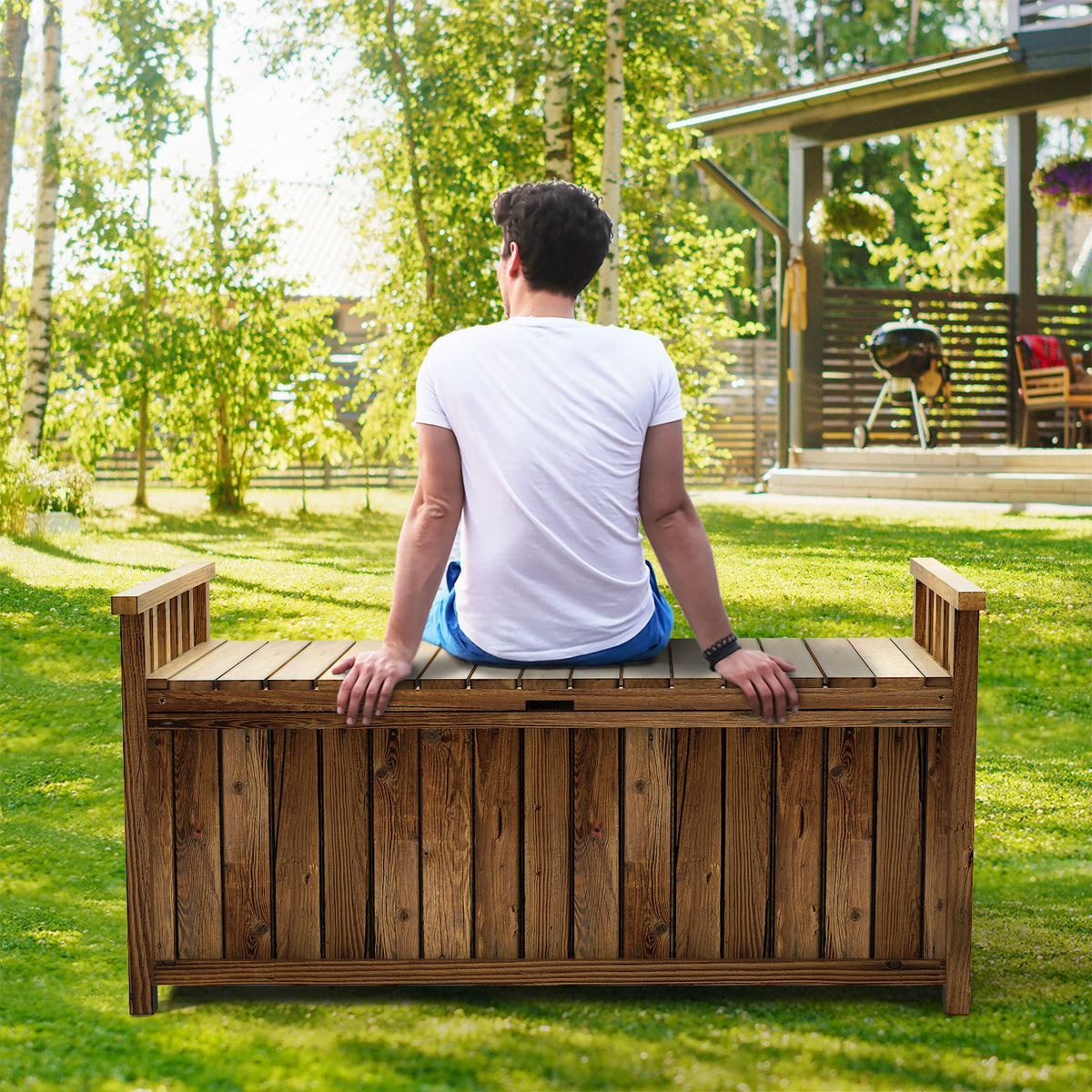 Livsip Outdoor Storage Box Garden Bench Wooden Chest Toy Tool Container Furniture