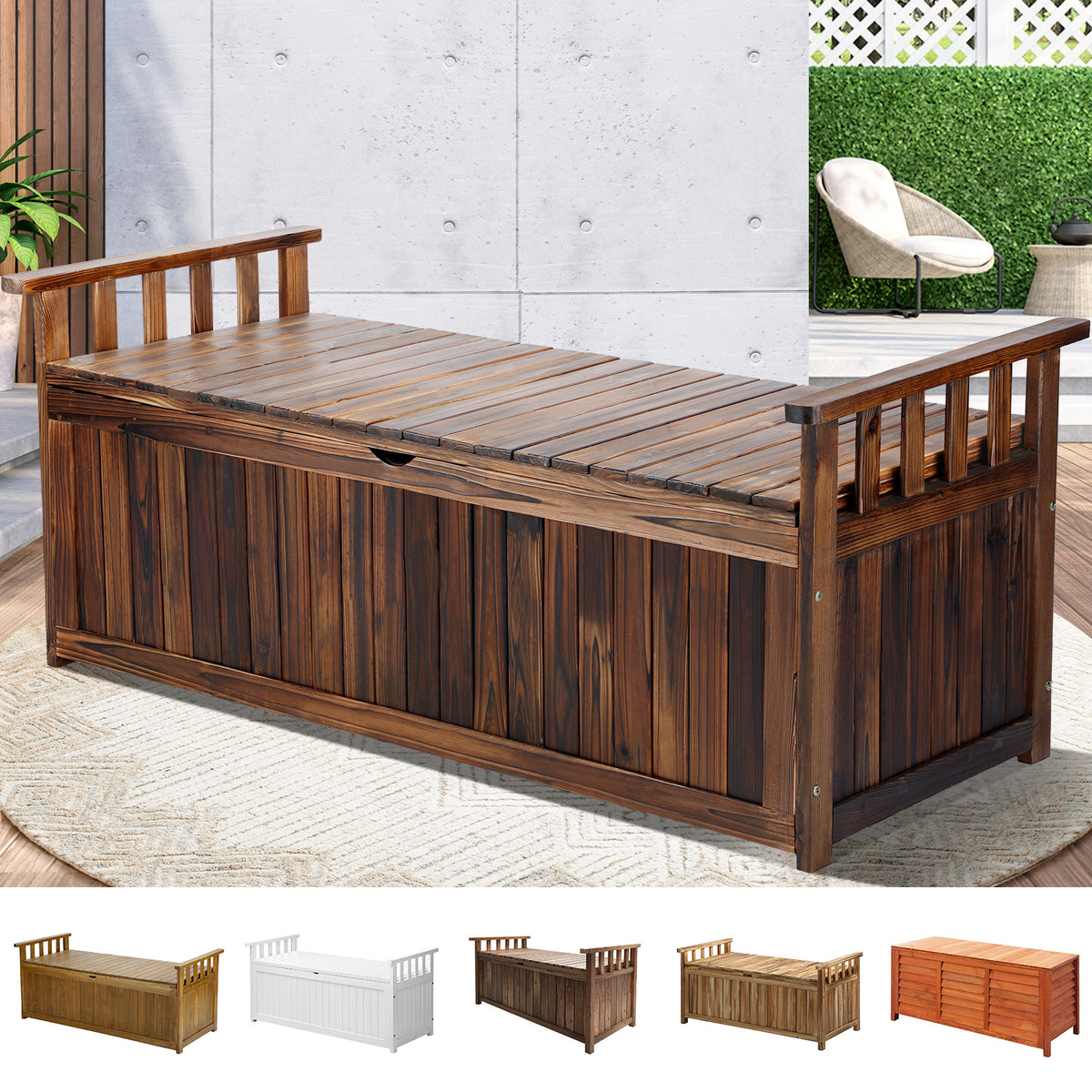 Livsip Outdoor Storage Box Garden Bench Wooden Chest Toy Tool Container Furniture