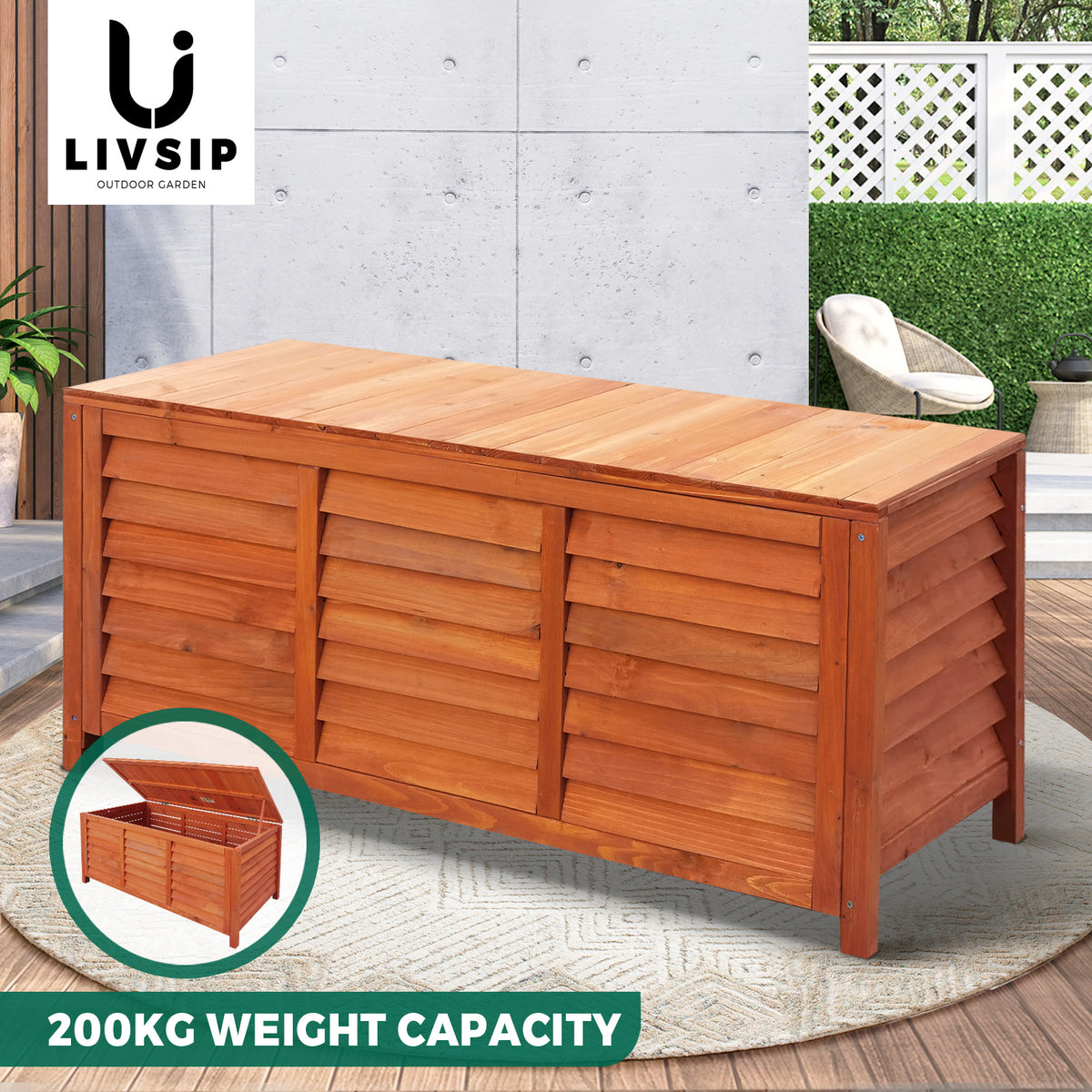 Livsip Outdoor Storage Box Garden Bench Wooden Chest Toy Tool Container Furniture