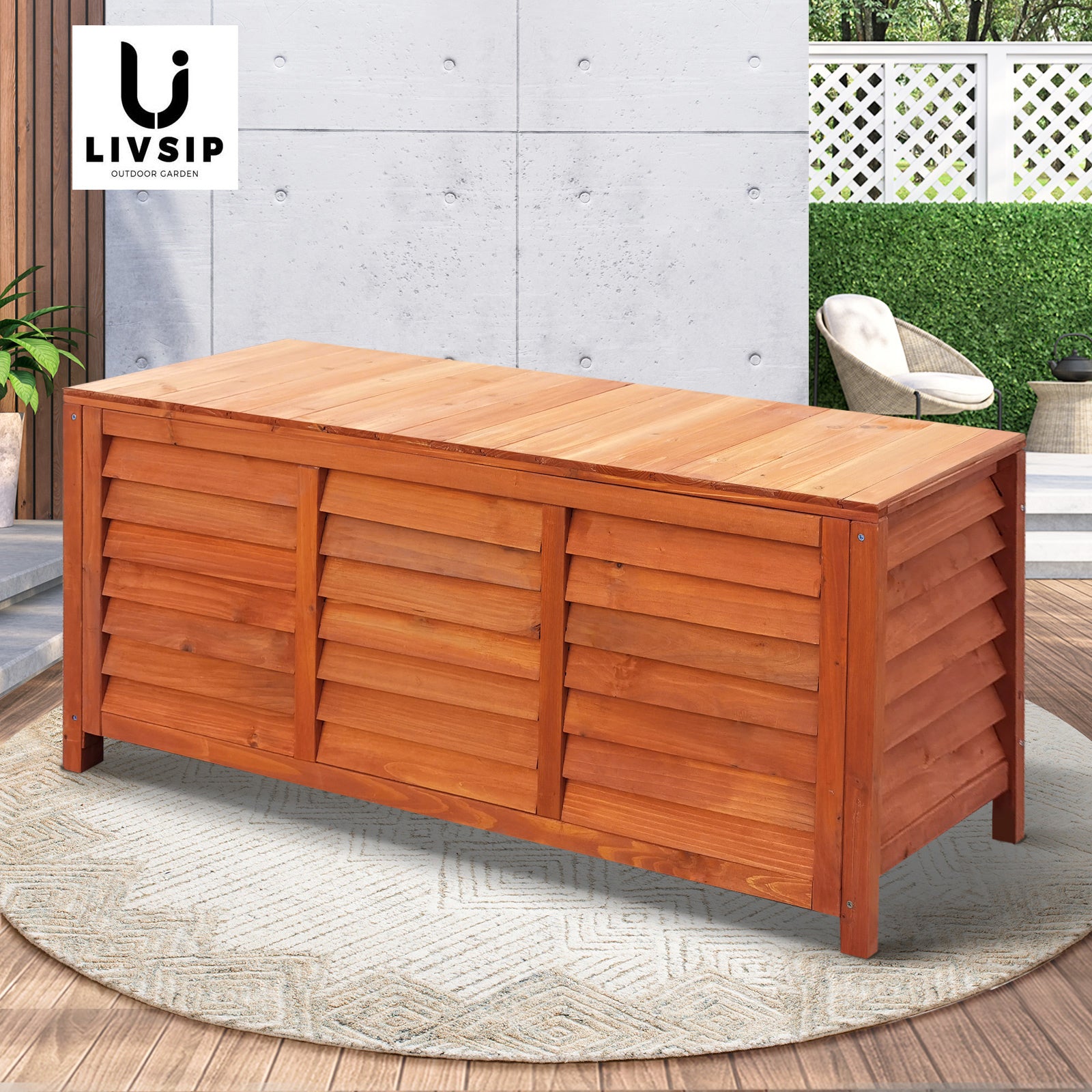 Livsip Outdoor Storage Bench Box Garden Wooden Chest Toy Tool Sheds Furniture - Sunyee