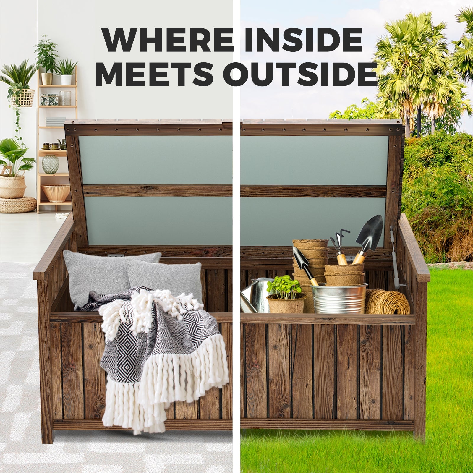 Livsip Outdoor Storage Box Wooden Garden Bench Chest Toy Tool Sheds Furniture - Sunyee