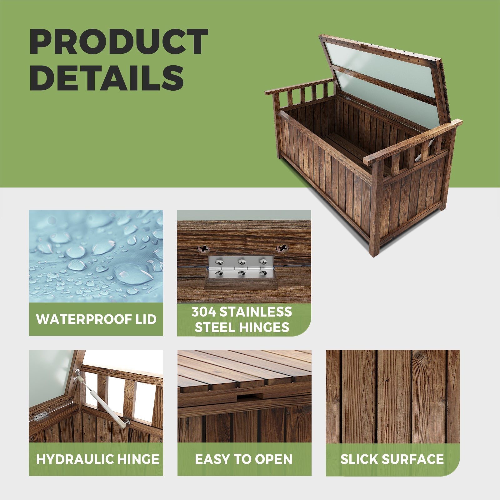 Livsip Outdoor Storage Box Wooden Garden Bench Chest Toy Tool Sheds Furniture - Sunyee