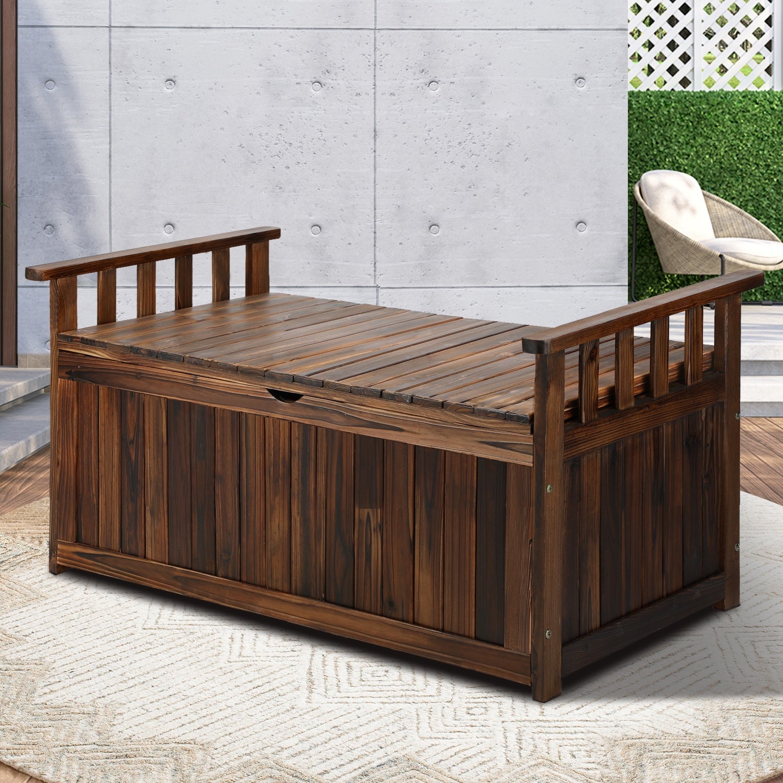 Livsip Outdoor Storage Box Wooden Garden Bench Chest Tool Container L Charcoal - Sunyee