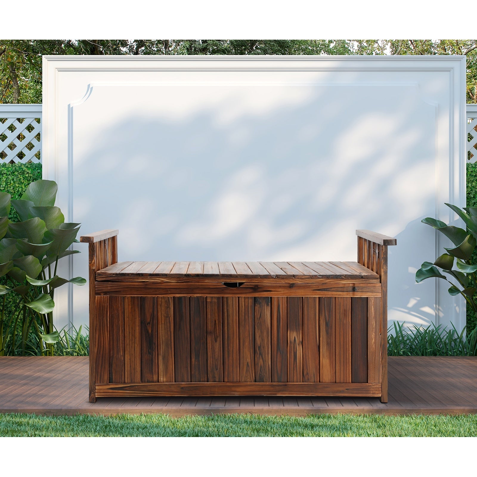 Livsip Outdoor Storage Box Wooden Garden Bench Chest Tool Container L Charcoal - Sunyee