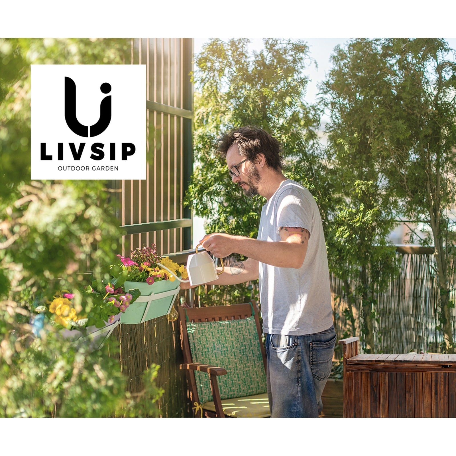 Livsip Outdoor Storage Box Wooden Garden Bench Chest Tool Container L Charcoal - Sunyee