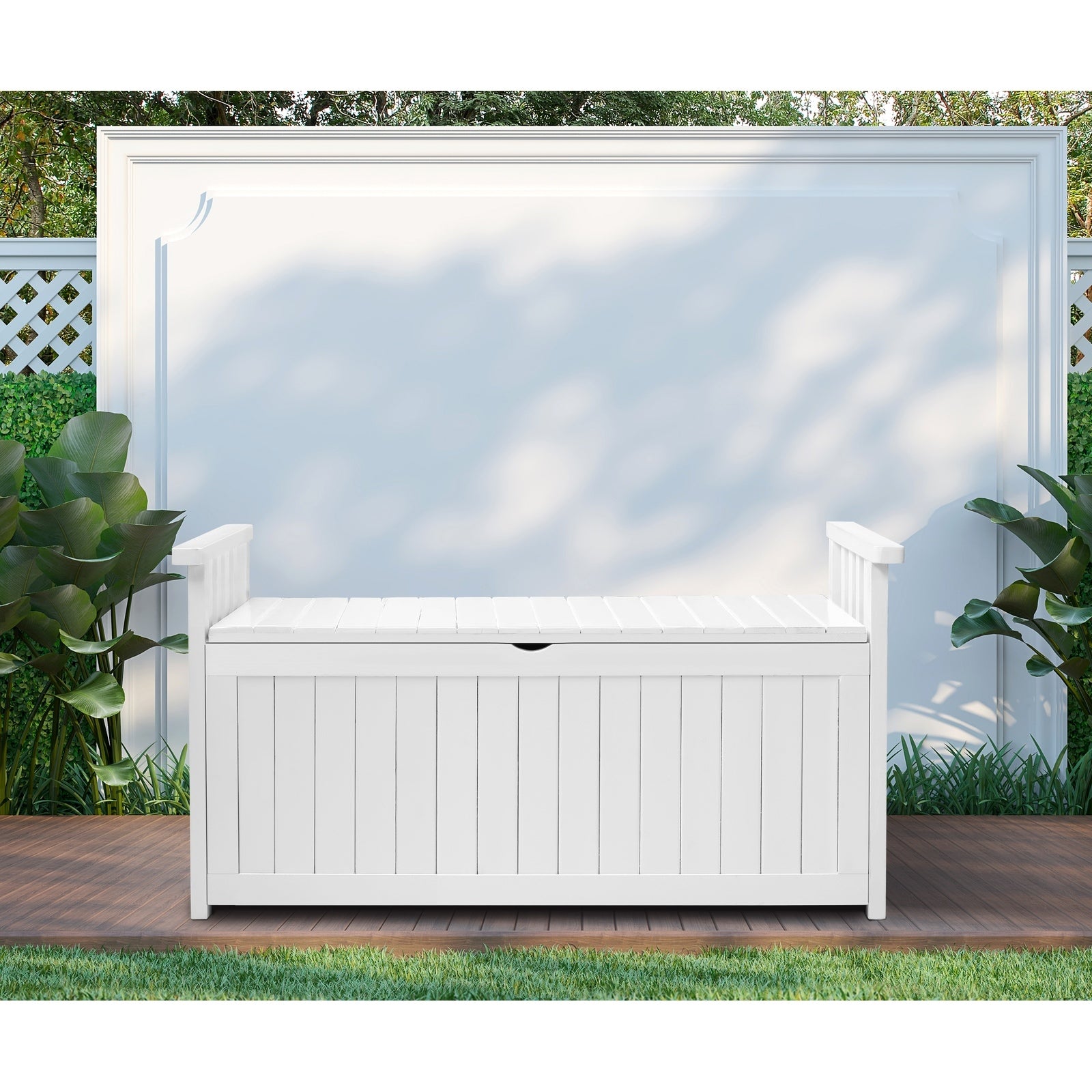 Livsip Outdoor Storage Box Wooden Garden Bench Chest Tool Container L White - Sunyee