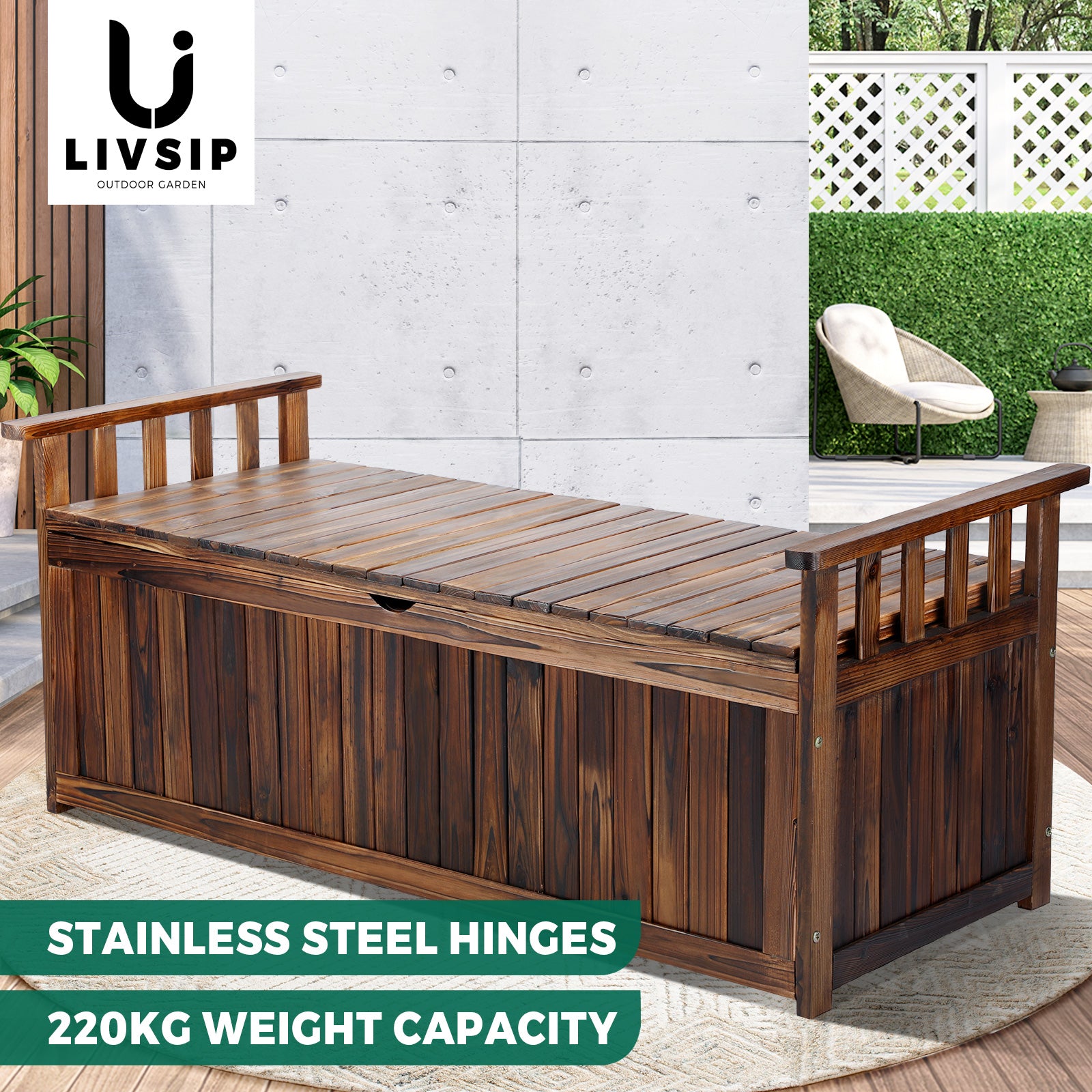 Livsip Outdoor Storage Box Garden Bench Seat Toy Tool Sheds XL - Sunyee