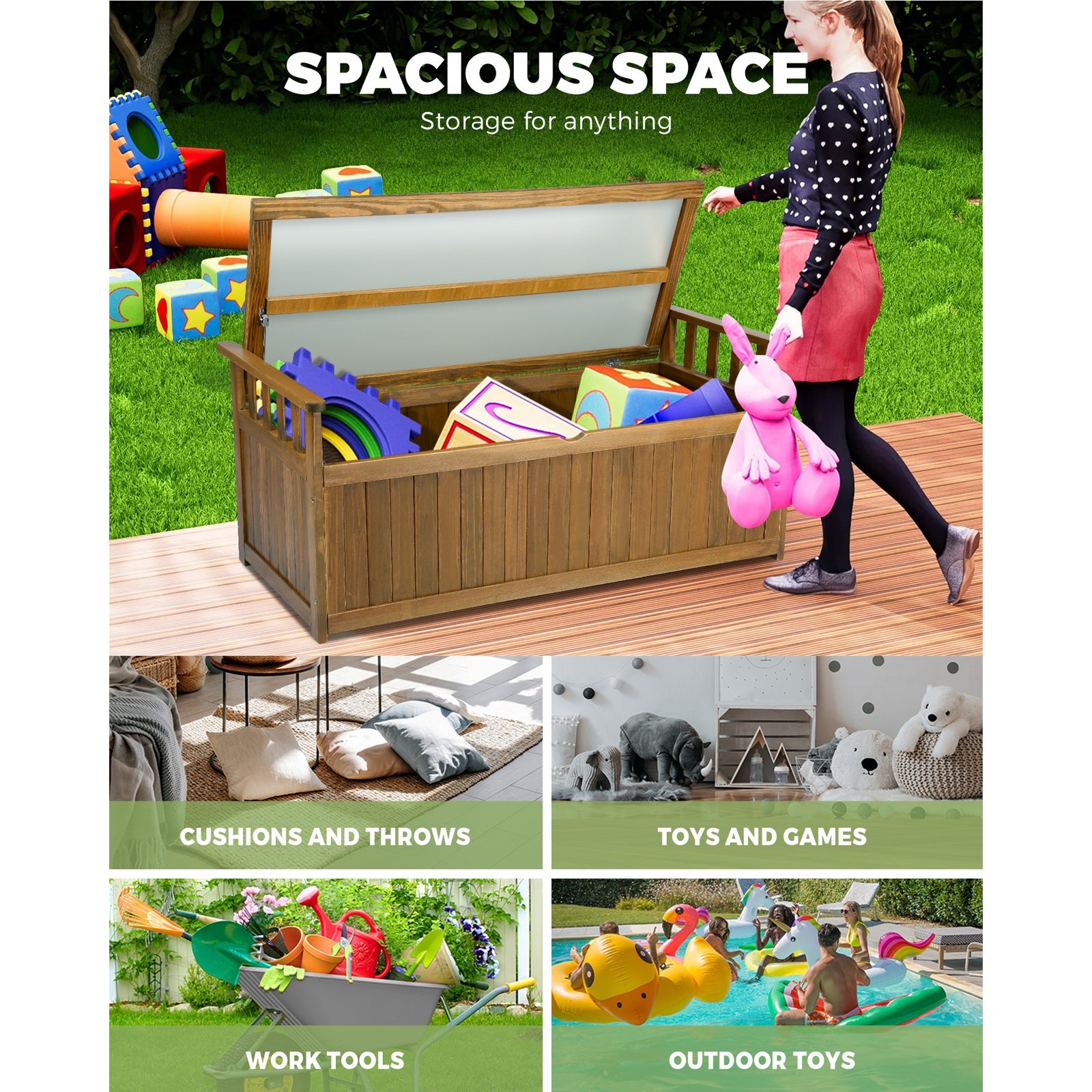 Livsip Outdoor Storage Box Container Wooden Garden Bench Chest Toy Tool Sheds - Sunyee