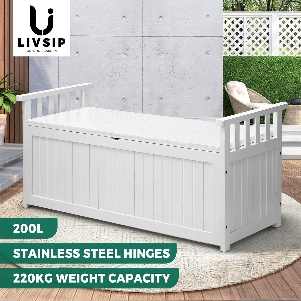 Livsip Outdoor Storage Box Garden Bench Wooden Chest Toy Tool Container Furniture