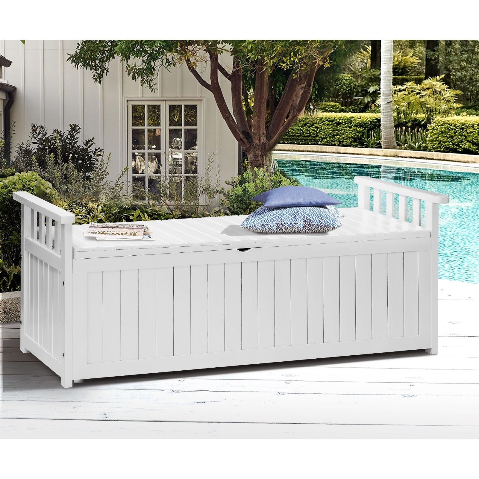 Livsip Outdoor Storage Bench Box Garden Wooden Container Chest Toy Tool Sheds XL - Sunyee