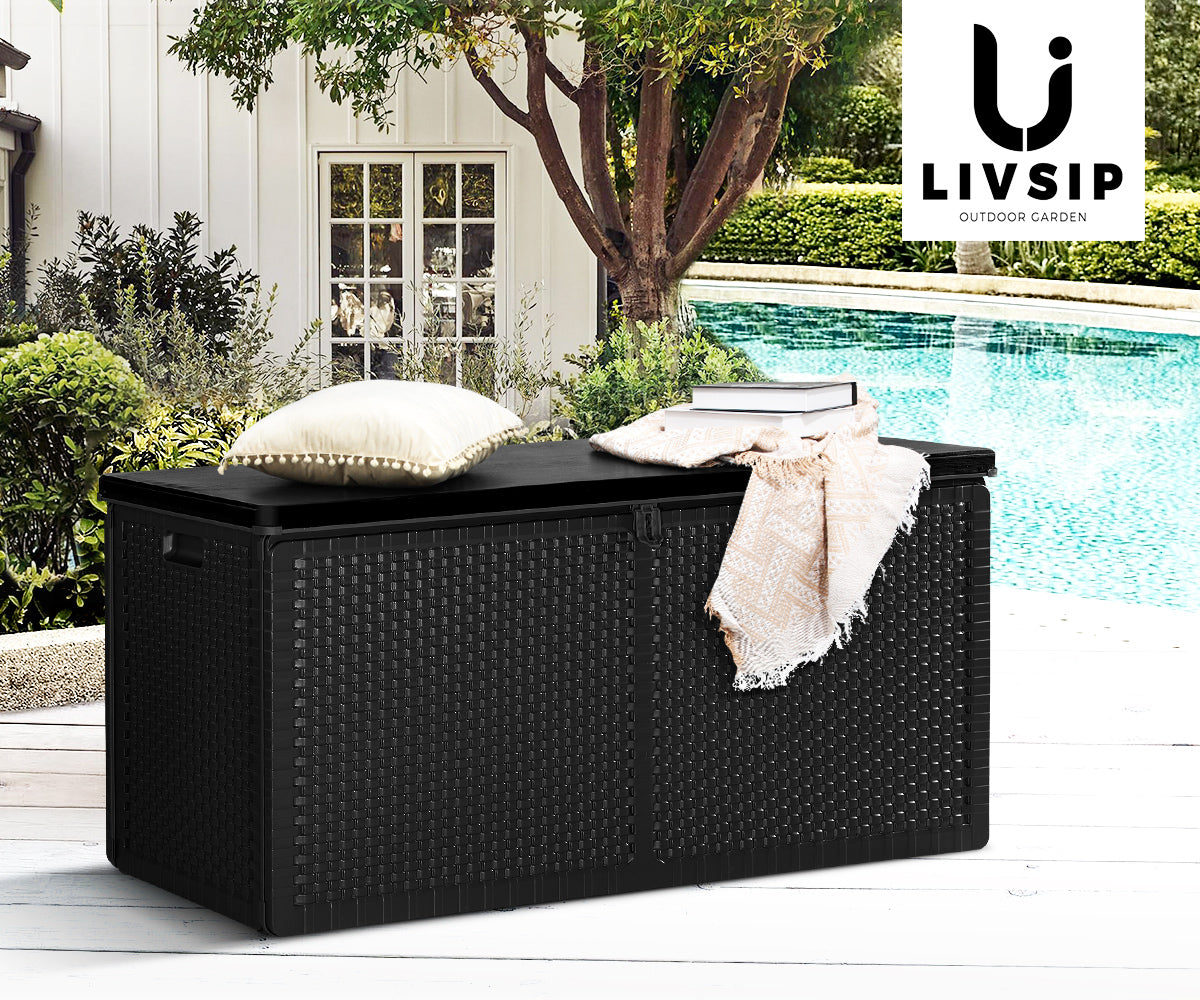 Livsip Outdoor Storage Box Bench 310L Cabinet Container Garden Deck Tool Black - Sunyee
