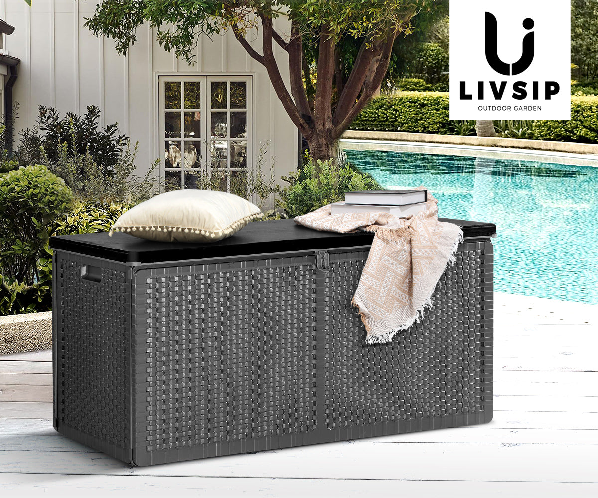 Livsip Outdoor Storage Box Bench 310L Cabinet Container Garden Deck Tool Grey - Sunyee