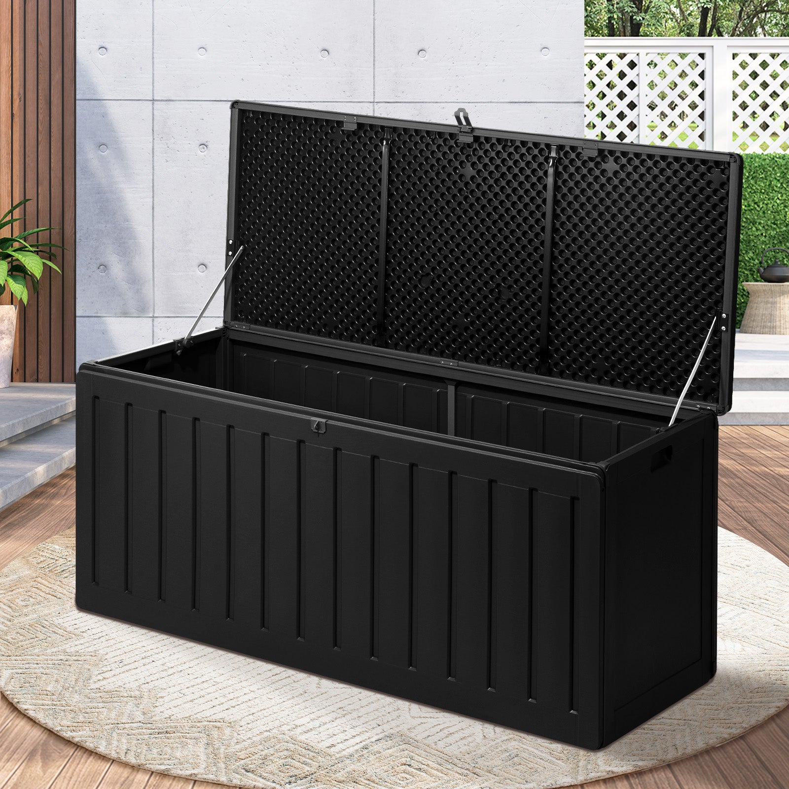 Livsip Outdoor Storage Box Bench 490L Cabinet Container Garden Deck Tool Black - Sunyee