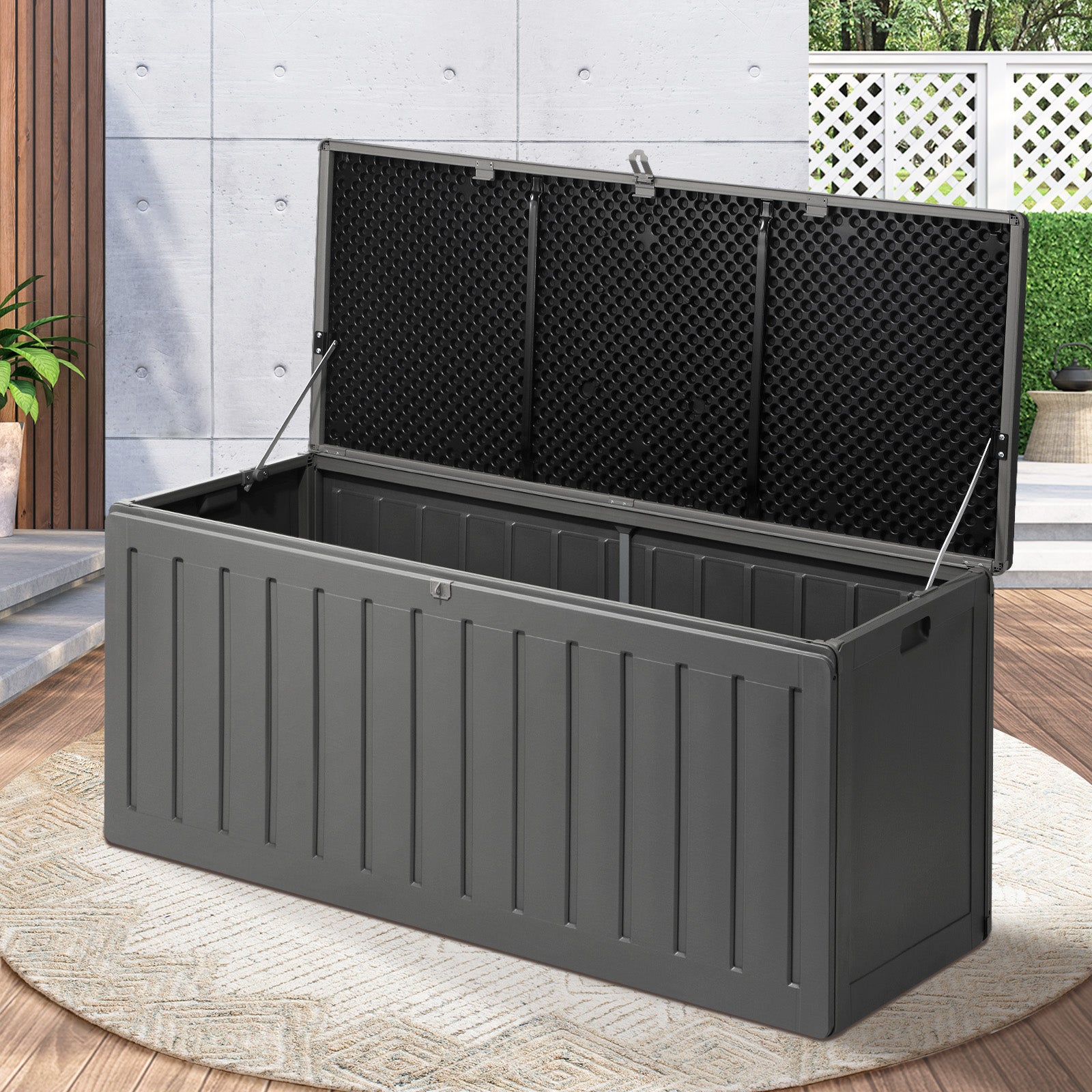 Livsip Outdoor Storage Box Bench 490L Cabinet Container Garden Deck Tool Grey - Sunyee