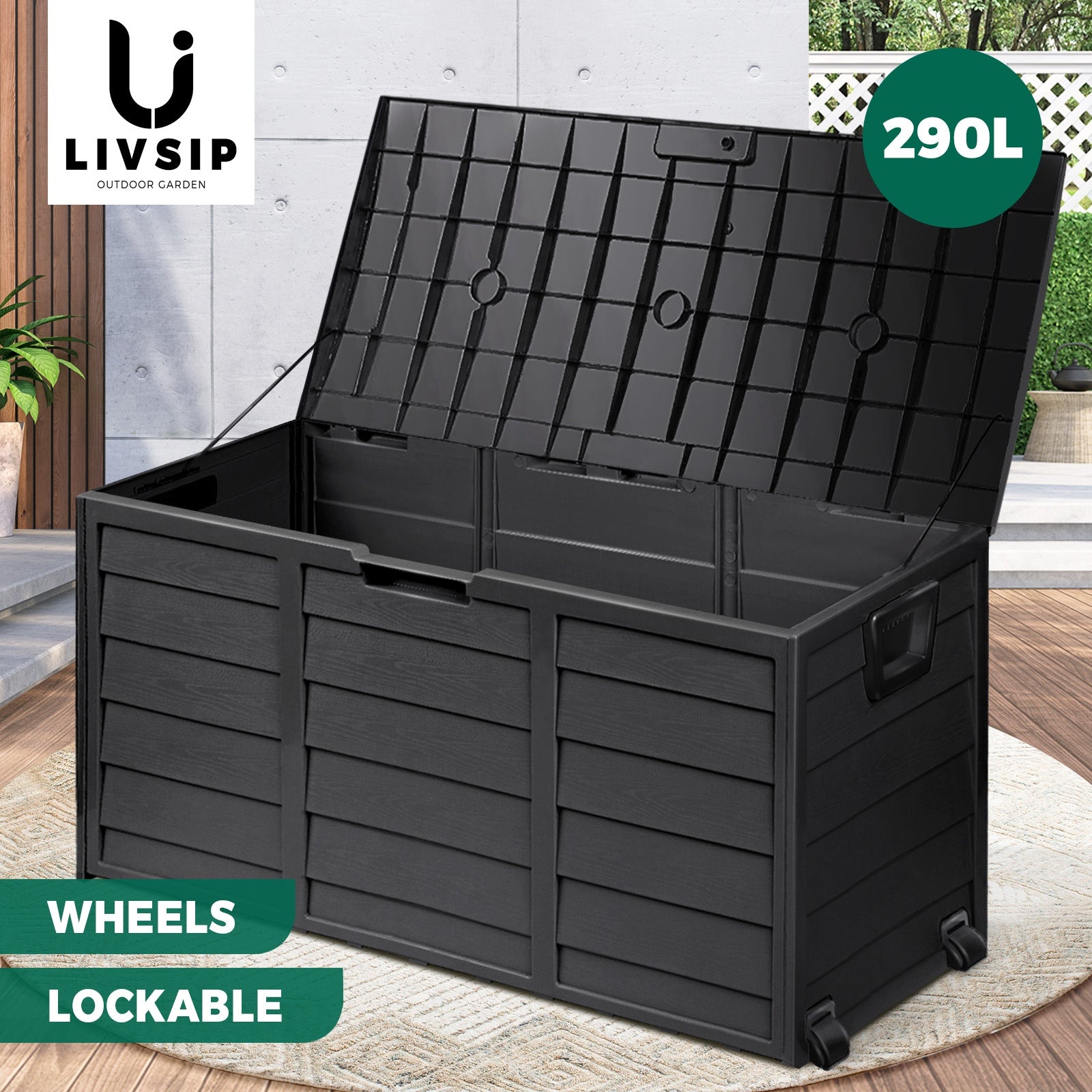 Livsip Outdoor Storage Boxes 290/310L/490L Lockable Indoor Toys Container Chest - Sunyee
