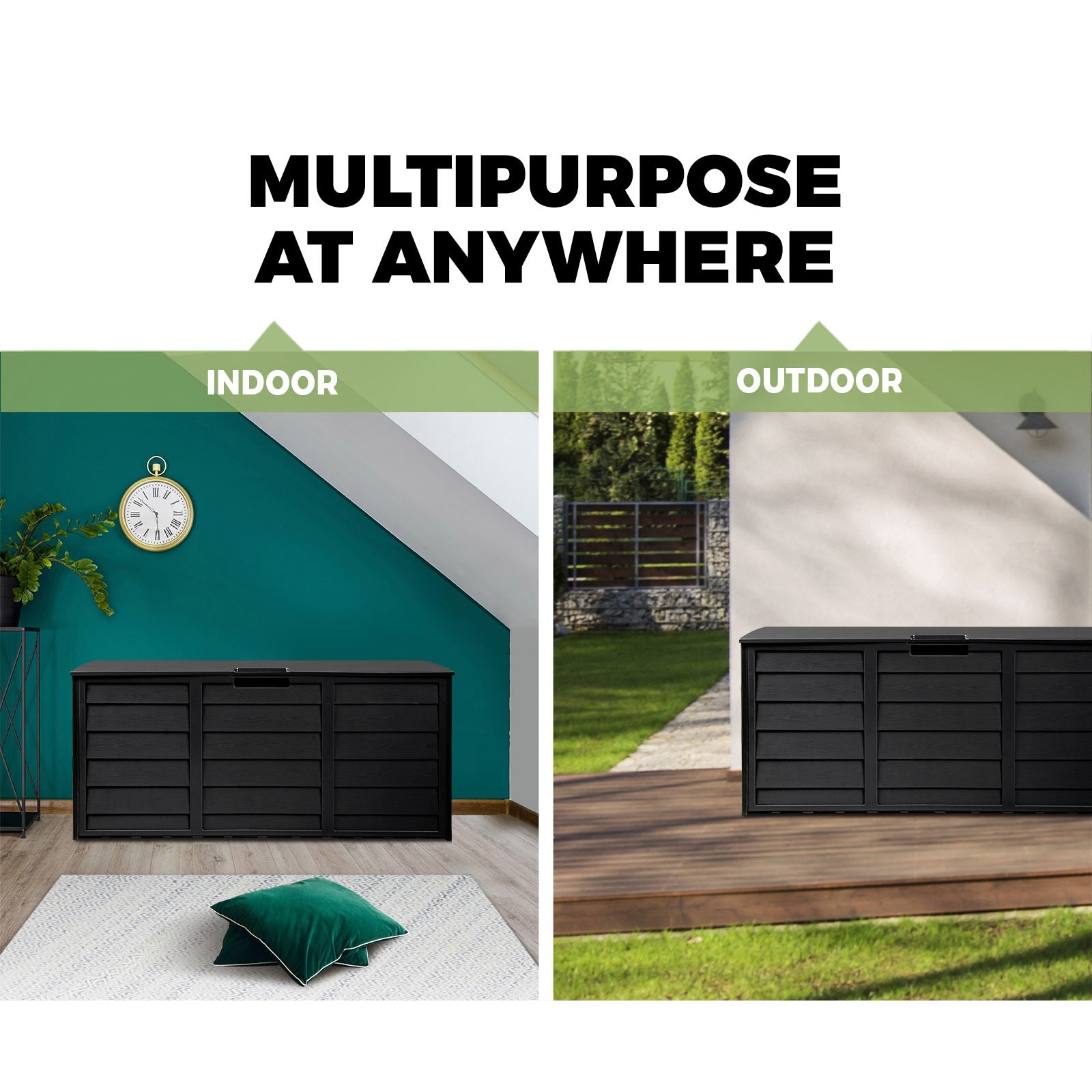 Outdoor Storage Box Container Garden Shed Toys Tool Chest Indoor Outdoor Black - Sunyee