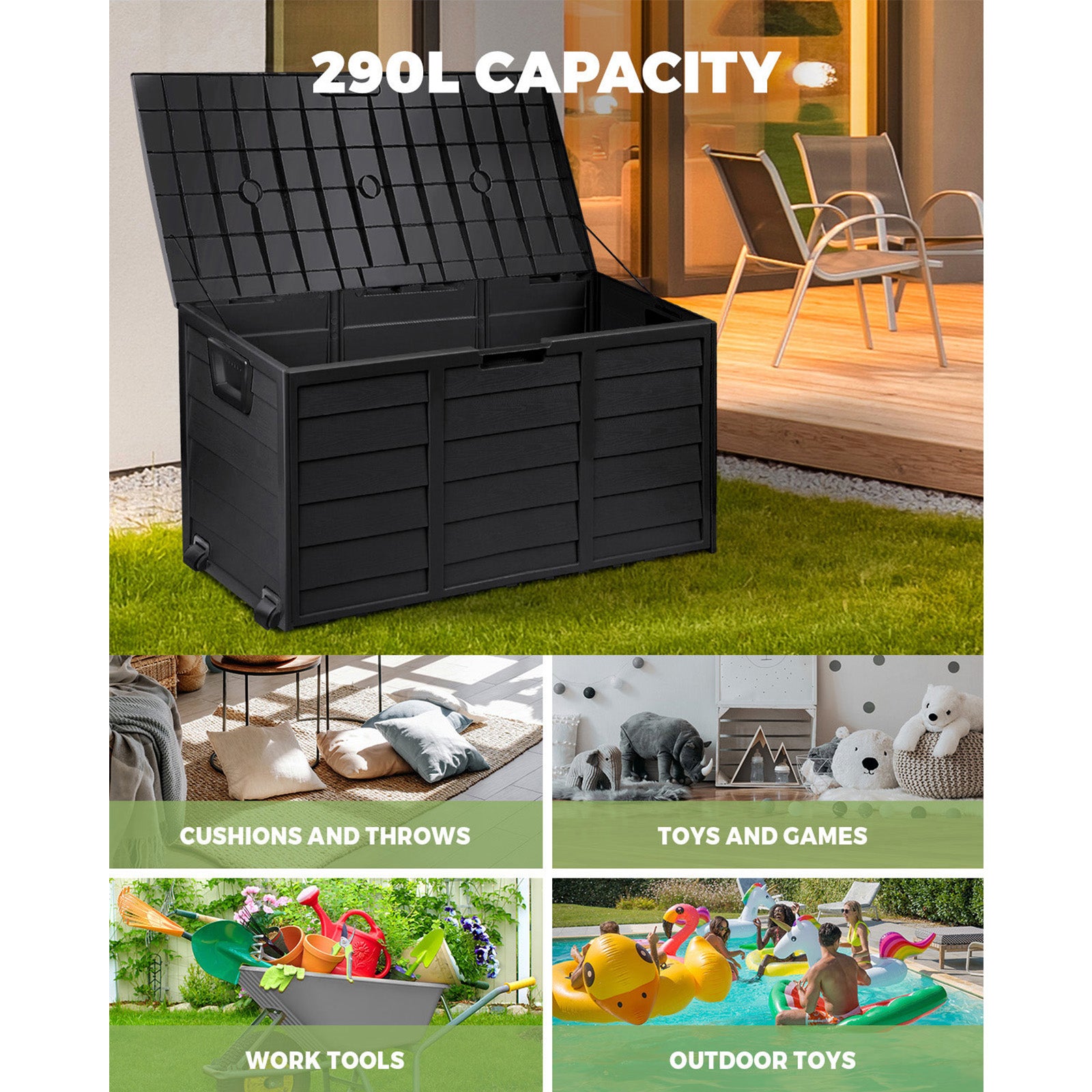 Outdoor Storage Box Container Garden Shed Toys Tool Chest Indoor Outdoor Black - Sunyee