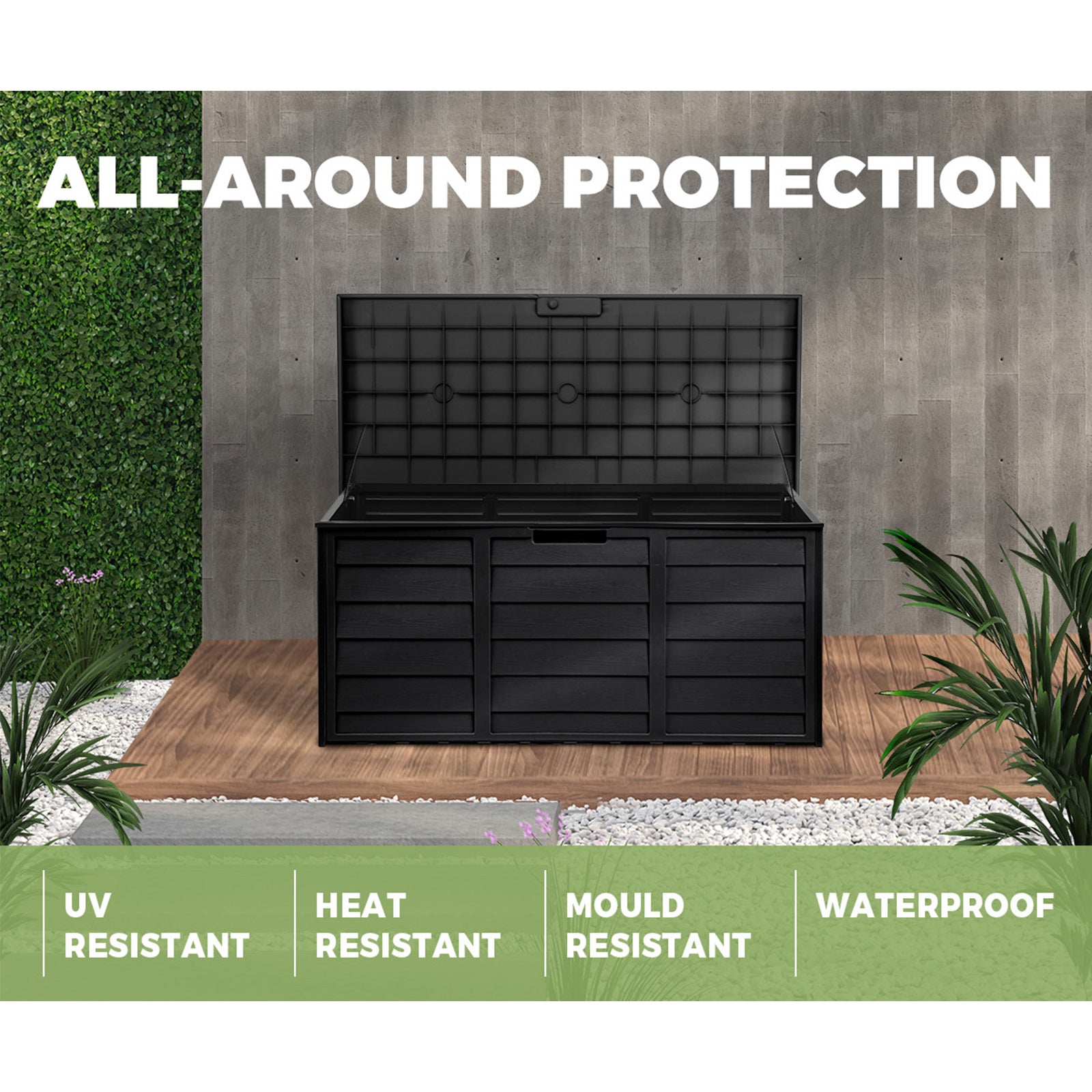 Outdoor Storage Box Container Garden Shed Toys Tool Chest Indoor Outdoor Black - Sunyee