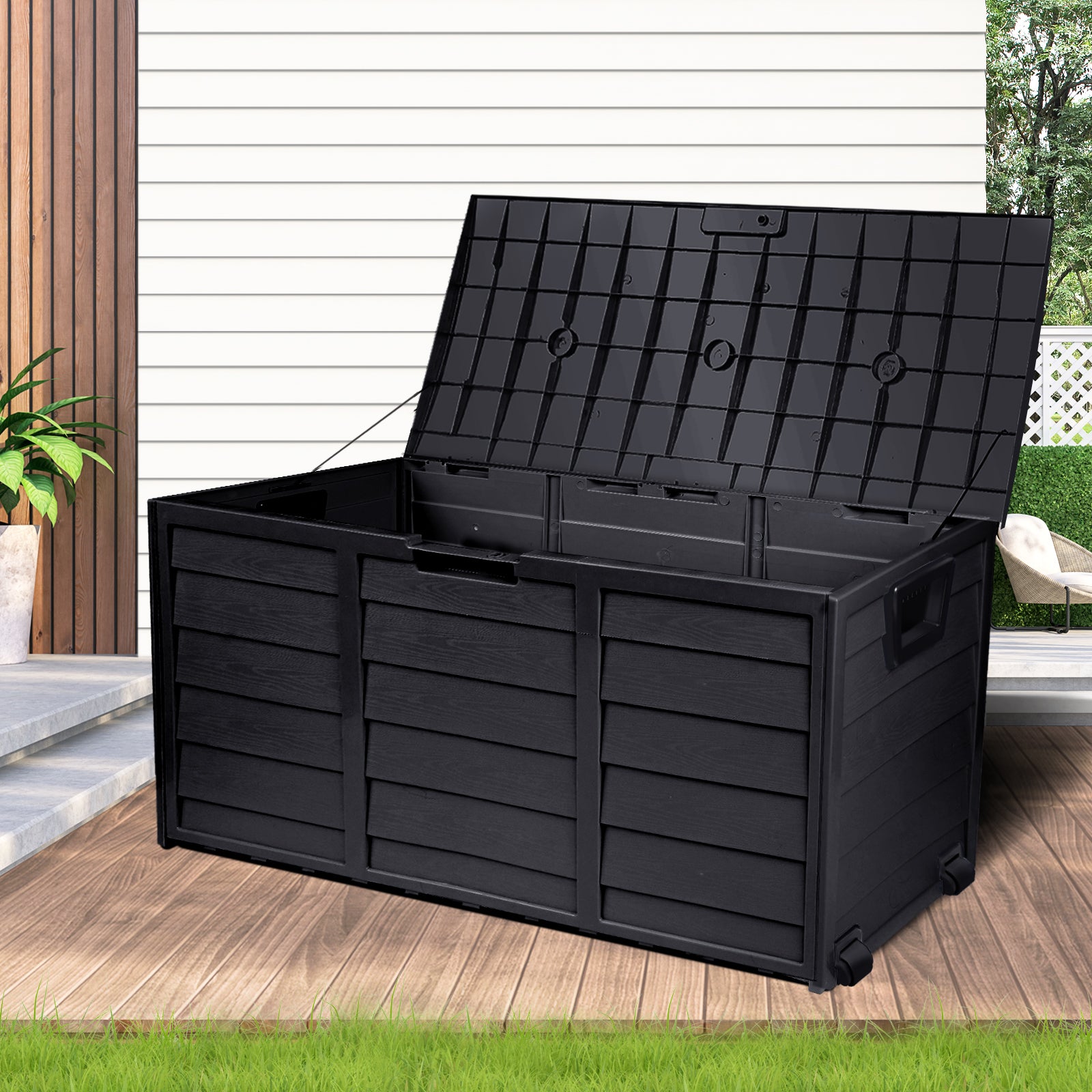 Outdoor Storage Box Container Garden Shed Toys Tool Chest Indoor Outdoor Black - Sunyee