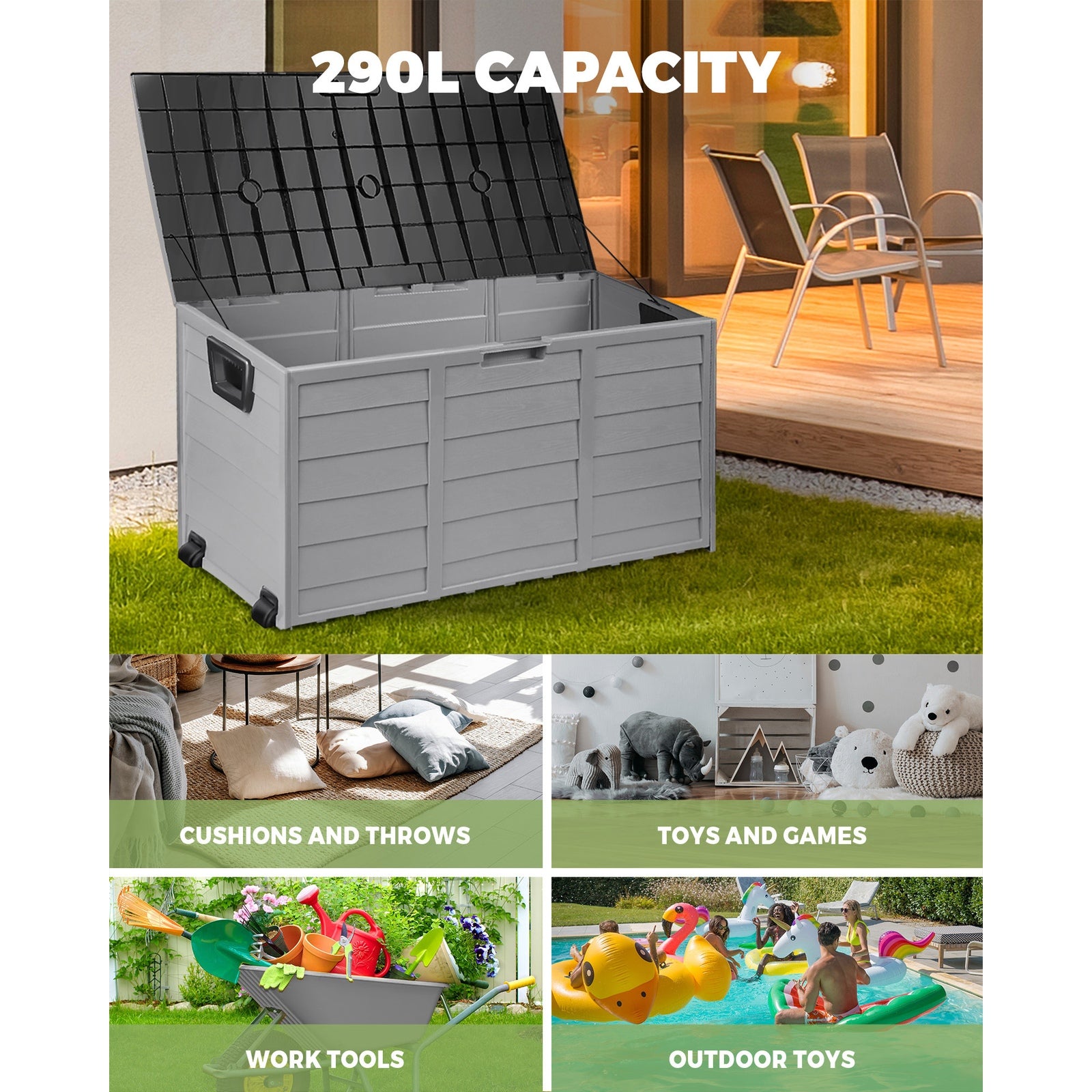 Outdoor Storage Box Container Indoor Garden Toy Tool Sheds Chest 290L - Sunyee