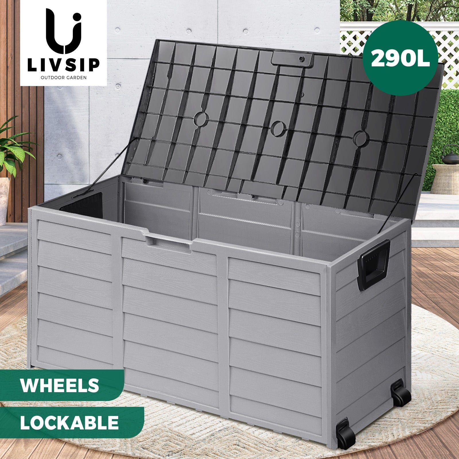 Livsip Outdoor Storage Boxes 290/310L/490L Lockable Indoor Toys Container Chest - Sunyee