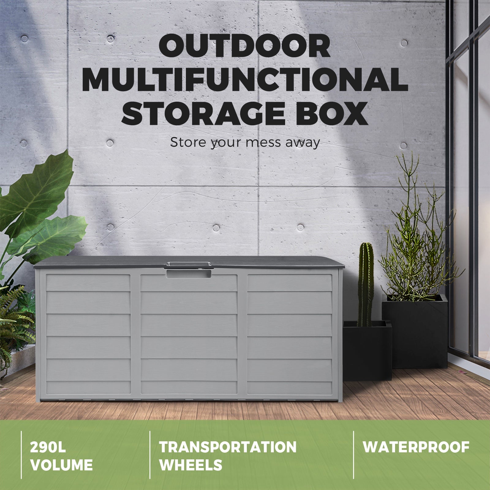 Outdoor Storage Box Lockable Weatherproof Garden DeckToy Shed 290L GREY - Sunyee