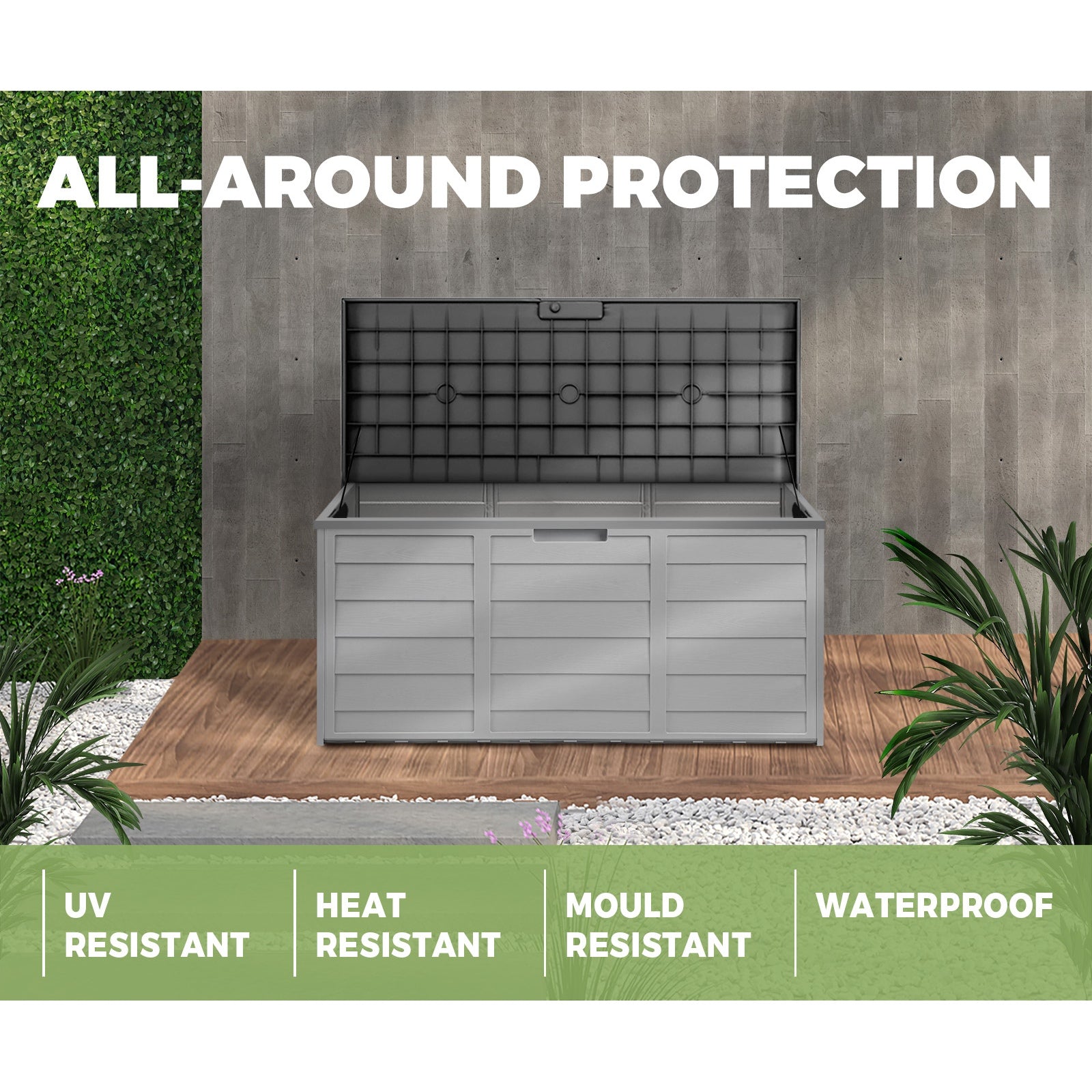 Outdoor Storage Box Lockable Weatherproof Garden DeckToy Shed 290L GREY - Sunyee