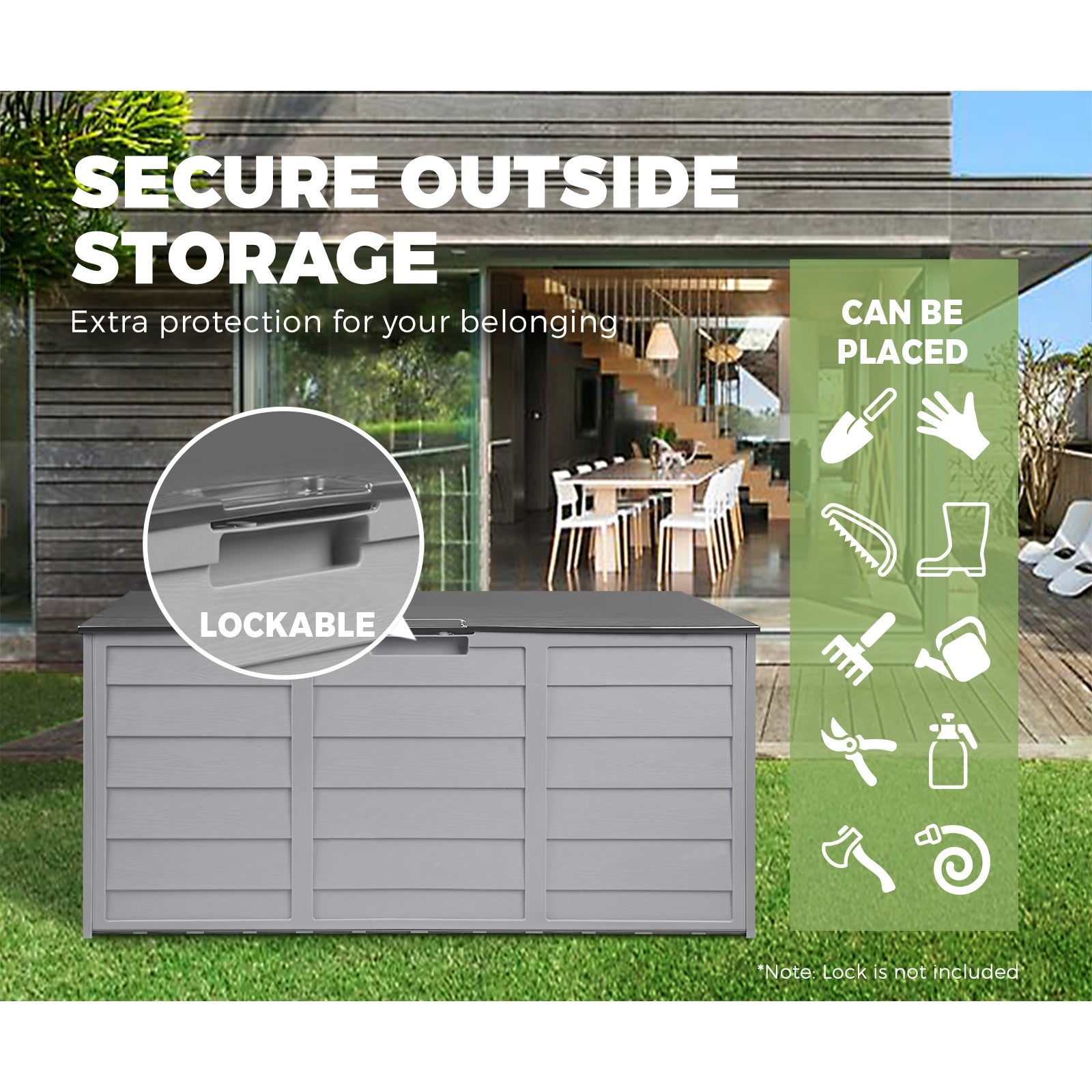 Outdoor Storage Box Lockable Weatherproof Garden DeckToy Shed 290L GREY - Sunyee